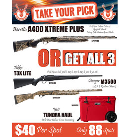 DRAW #1952 - Take Your Pick - Beretta OR Tikka, Stoeger + Yeti!