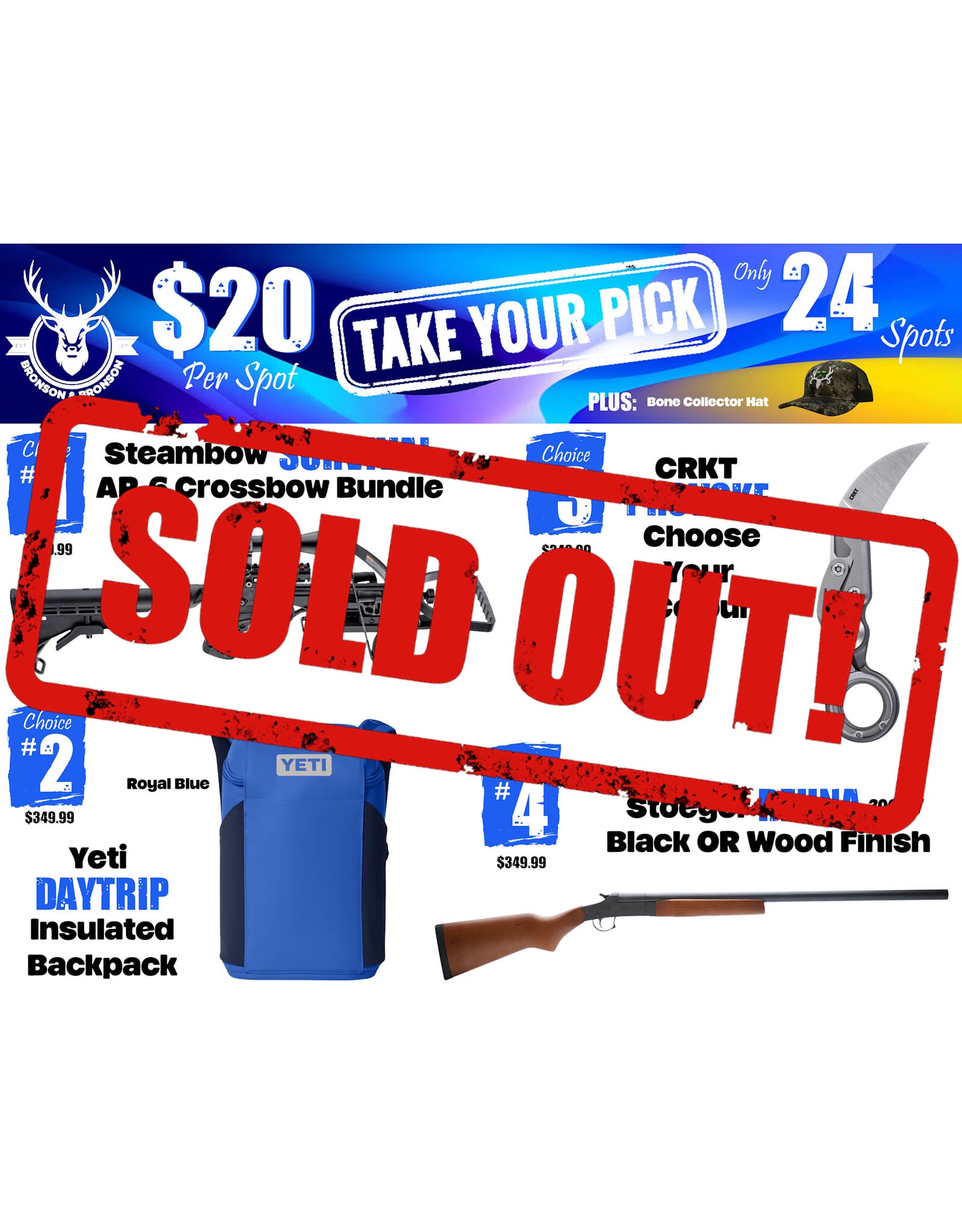 DRAW #1945 - Take Your Pick - Steambow, Yeti, CRKT OR Stoeger!