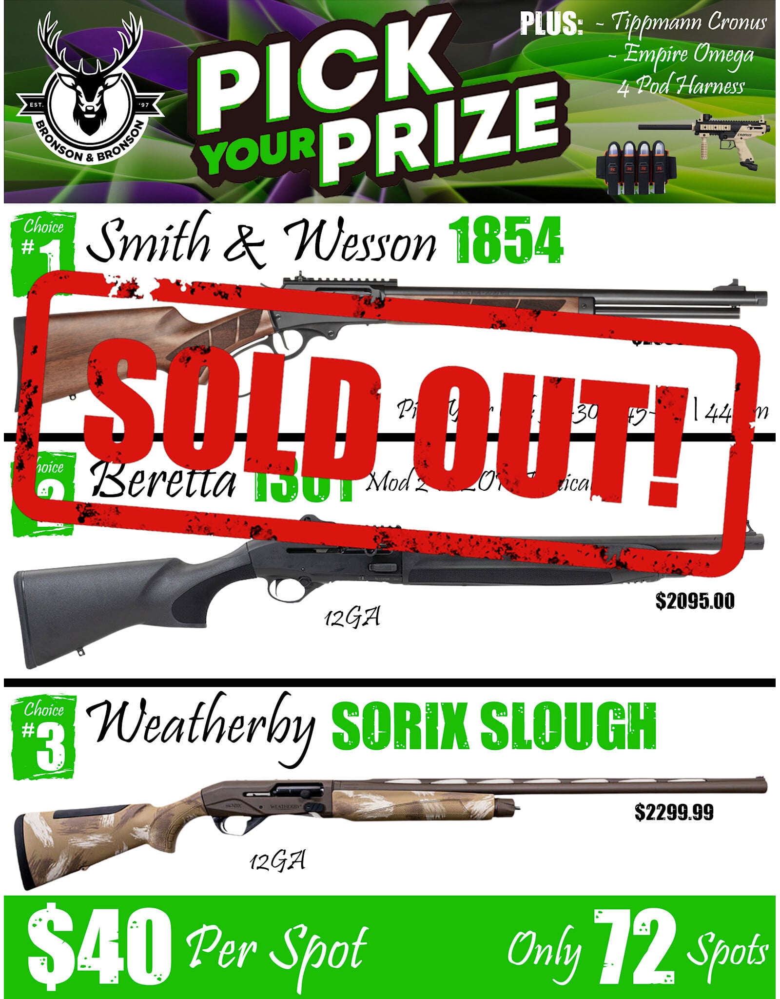 DRAW #1949 - Pick Your Prize - Smith & Wesson, Beretta OR Weatherby!