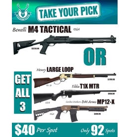 DRAW #1960 - Take Your Pick - Benelli OR Henry, Tikka + Cariboo!