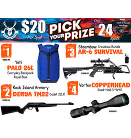 DRAW #1962 - Pick Your Prize - Yeti, Rock Island Armory, Steambow OR Vortex!