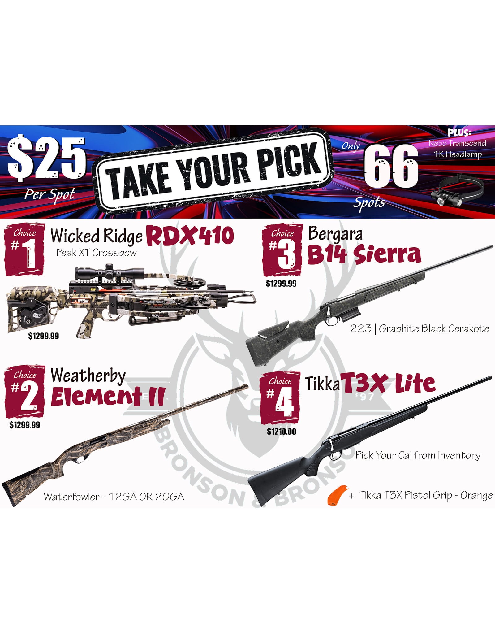 DRAW #1964 - Take Your Pick - Wicked Ridge, Weatherby, Bergara OR Tikka!