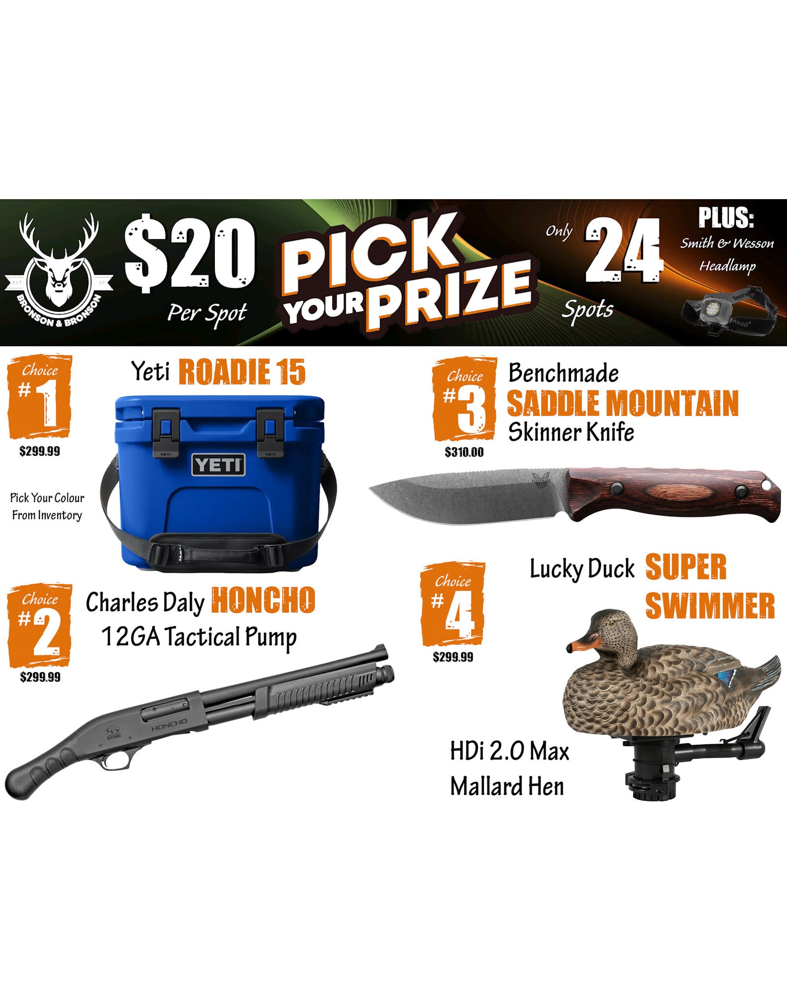 DRAW #1965 - Pick Your Prize - Yeti, Charles Daly, Benchmade OR Lucky Duck!