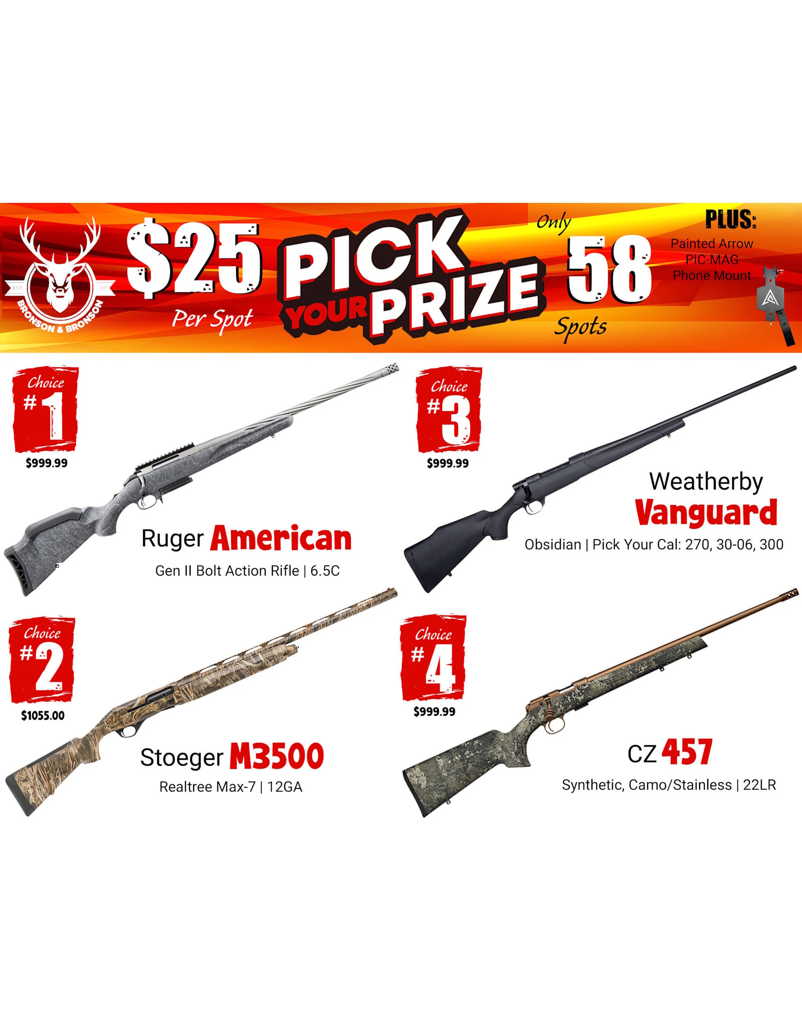 DRAW #1968 - Pick Your Prize - Ruger, Stoeger, Weatherby OR CZ!