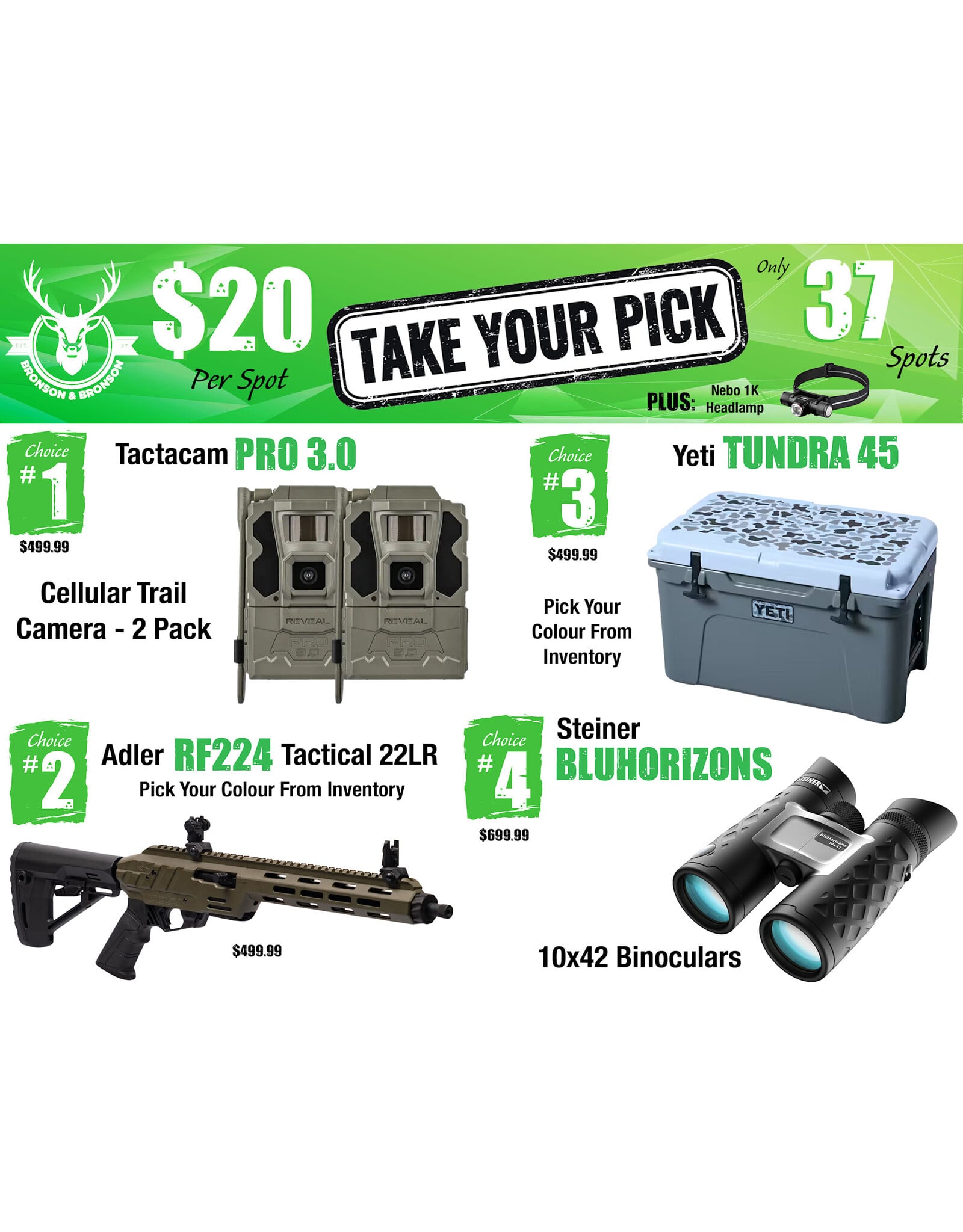 DRAW #1969 - Take Your Pick - Tactacam, Adler, Yeti OR Steiner!