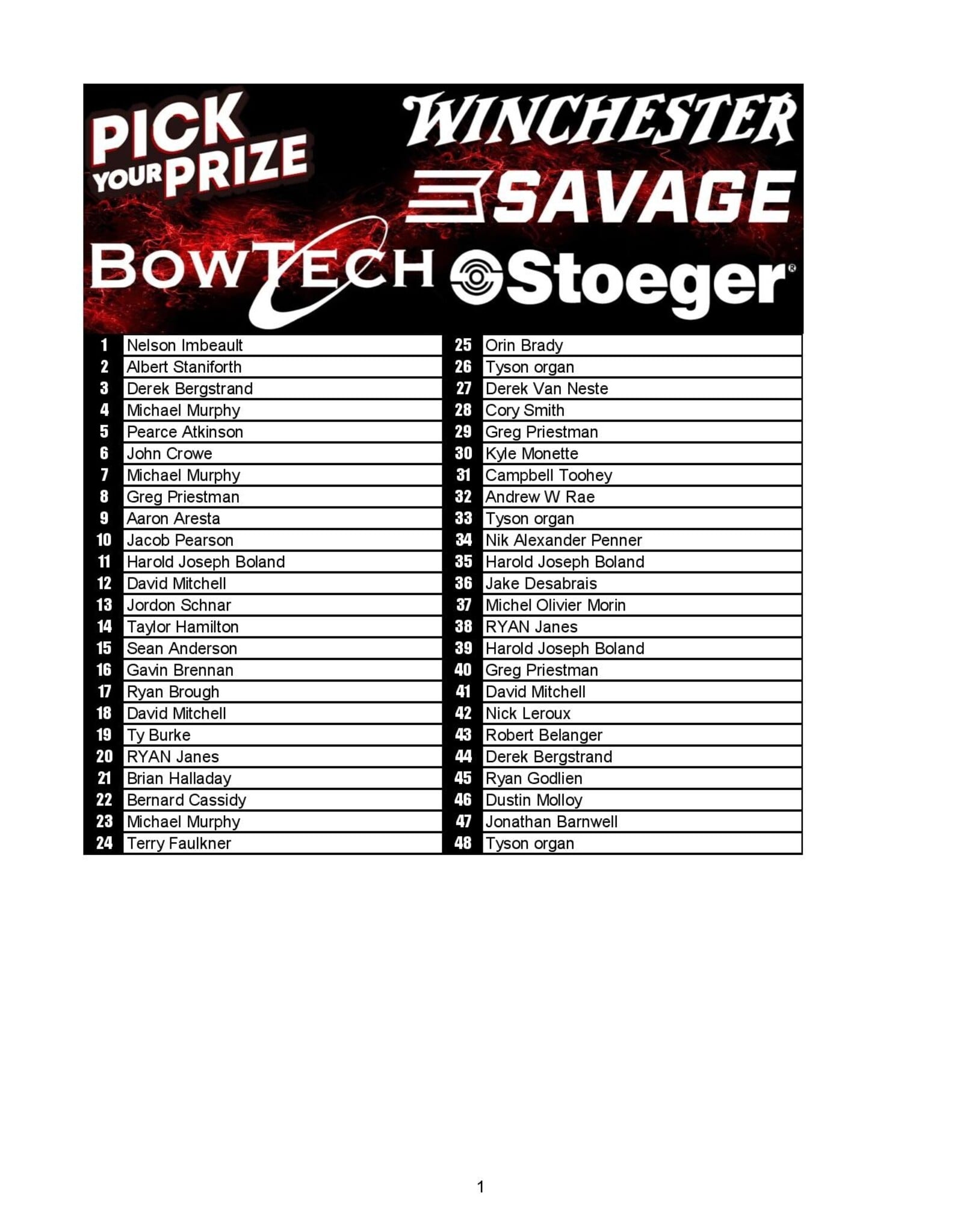 DRAW #1959 - Pick Your Prize - Savage, Winchester, Stoeger OR Bowtech!