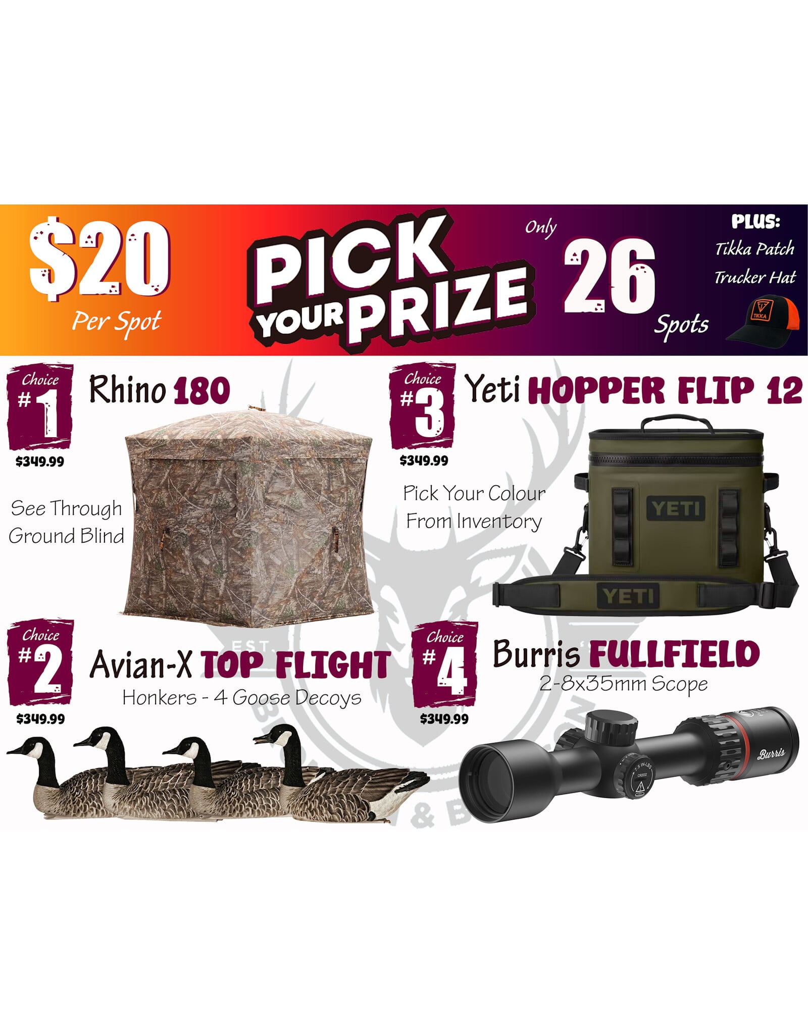 DRAW #1970 - Pick Your Prize - Rhino, Avian-X, Yeti OR Burris!