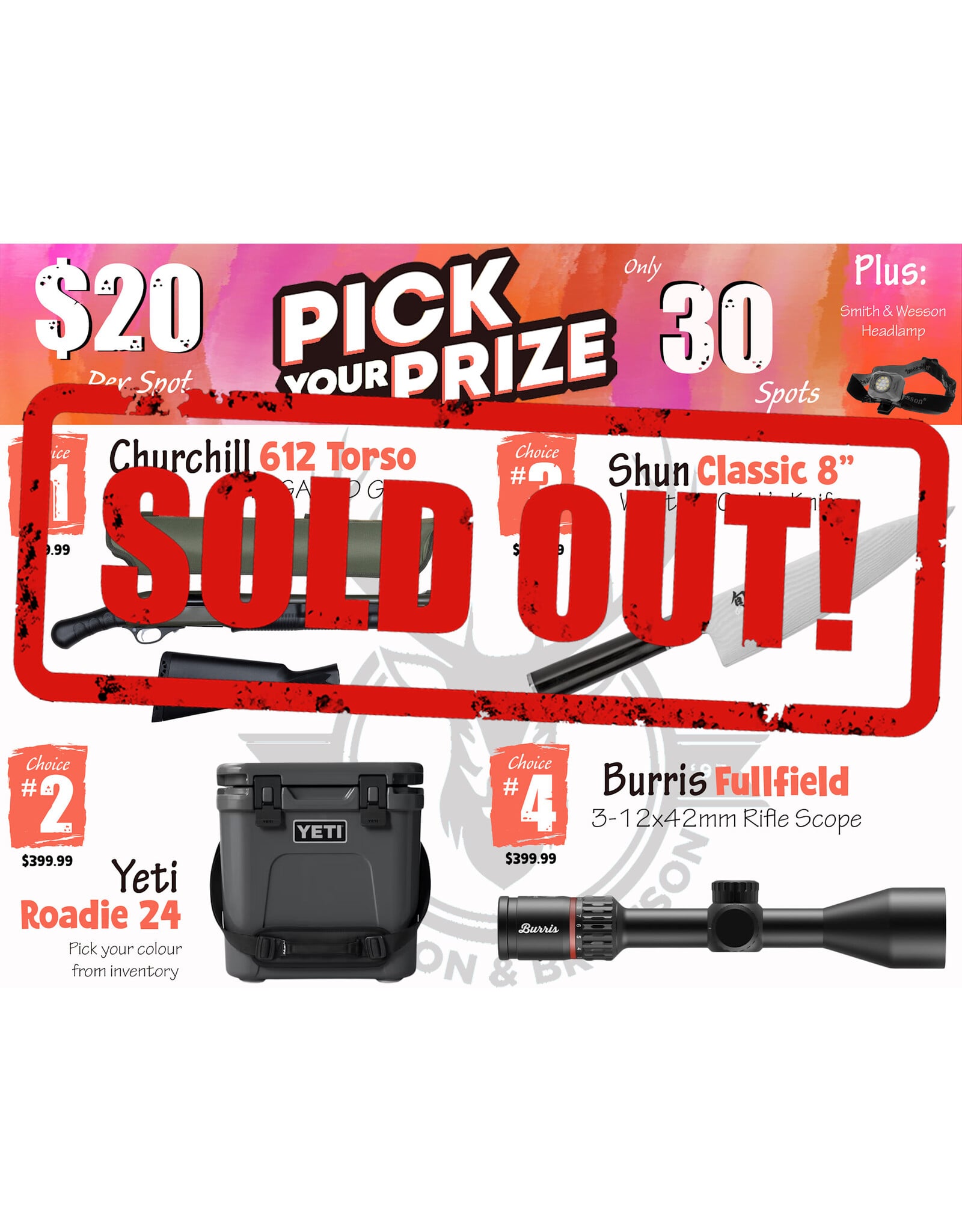 DRAW #1966 - Pick Your Prize - Churchill, Yeti, Shun OR Burris!