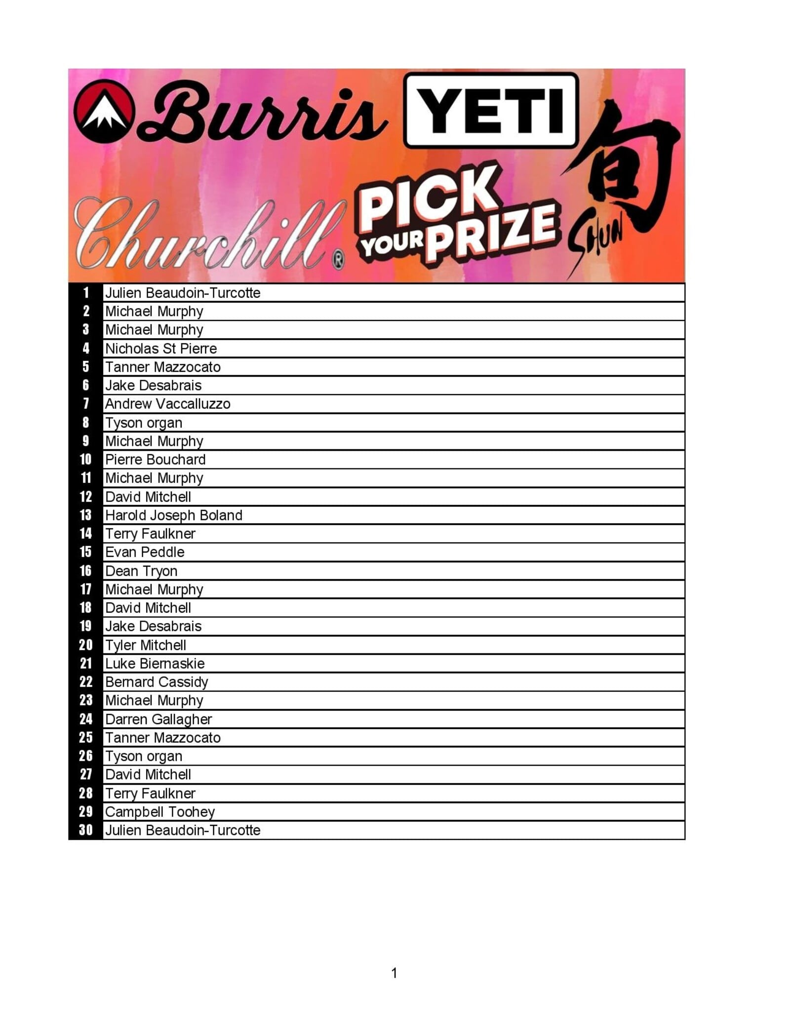 DRAW #1966 - Pick Your Prize - Churchill, Yeti, Shun OR Burris!