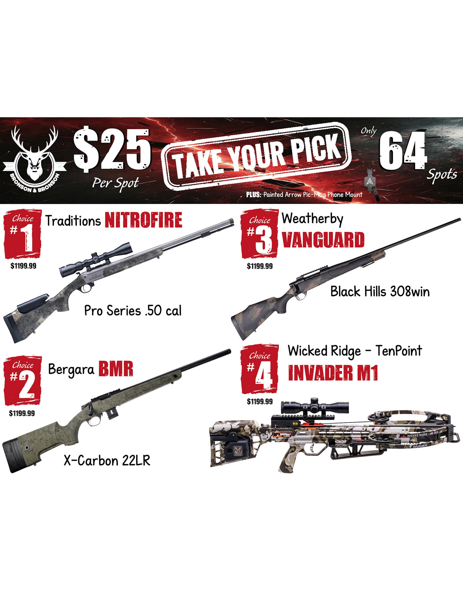 DRAW #1973 - Take Your Pick - Traditions, Bergara, Weatherby OR Wicked Ridge!