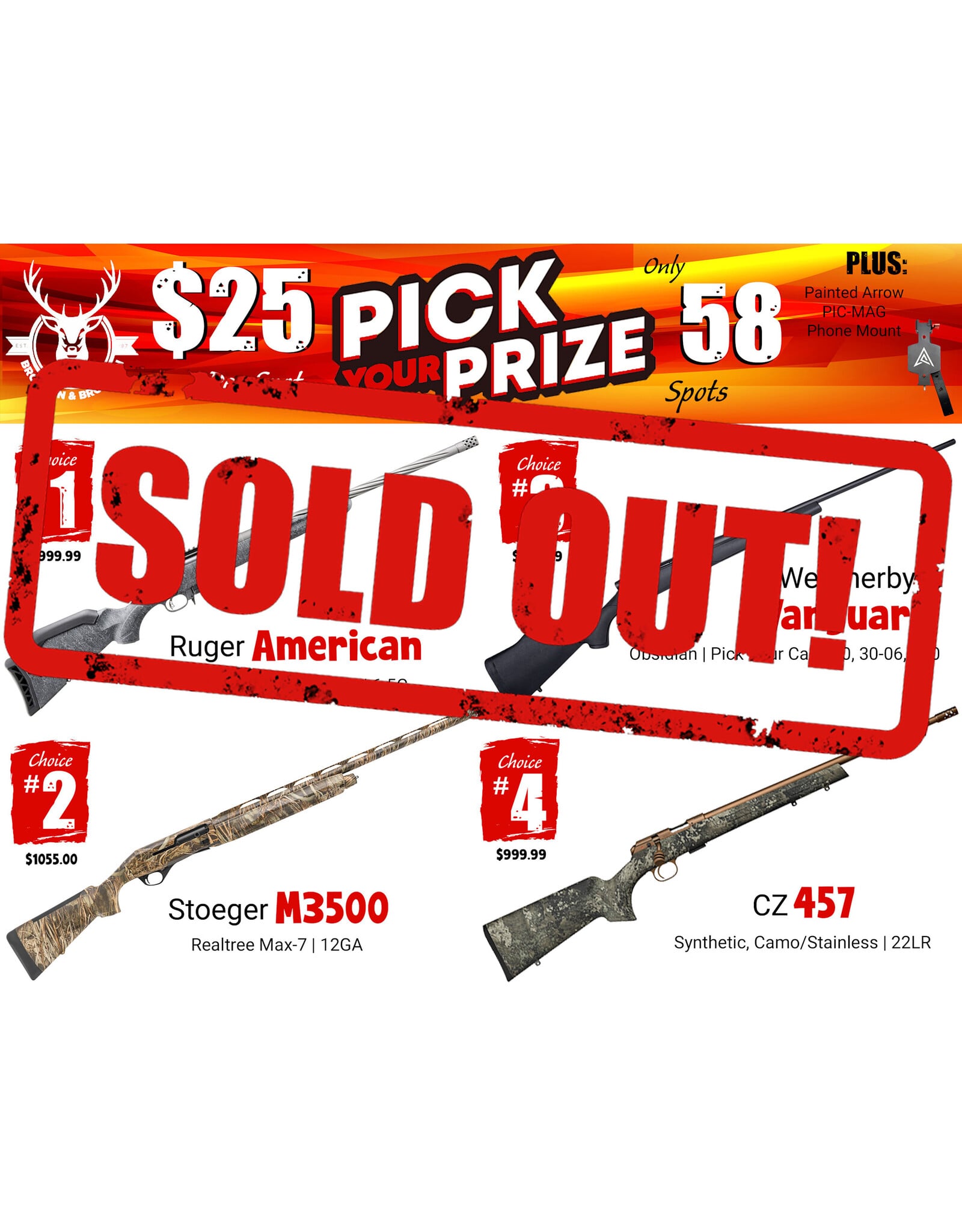 DRAW #1968 - Pick Your Prize - Ruger, Stoeger, Weatherby OR CZ!
