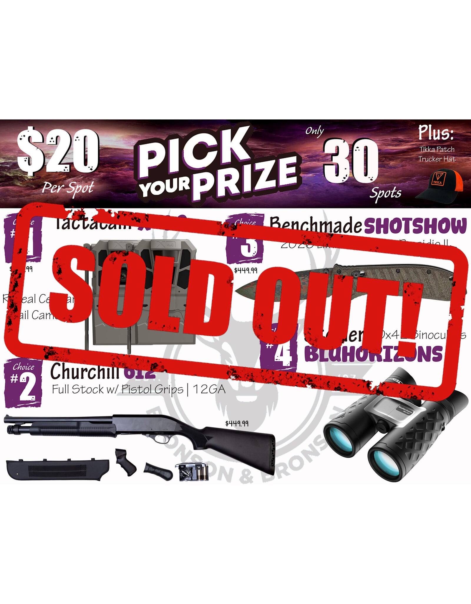 DRAW #1972 - Pick Your Prize - Tactacam, Churchill, Benchmade OR Steiner!