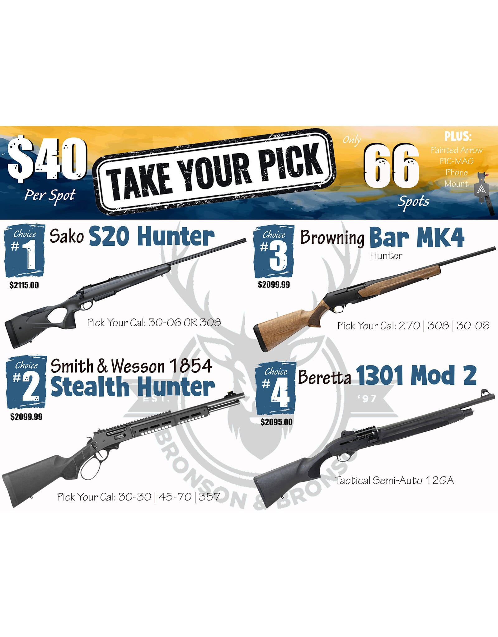 DRAW #1977 - Take Your Pick - Sako, Smith & Wesson, Browning OR Beretta!