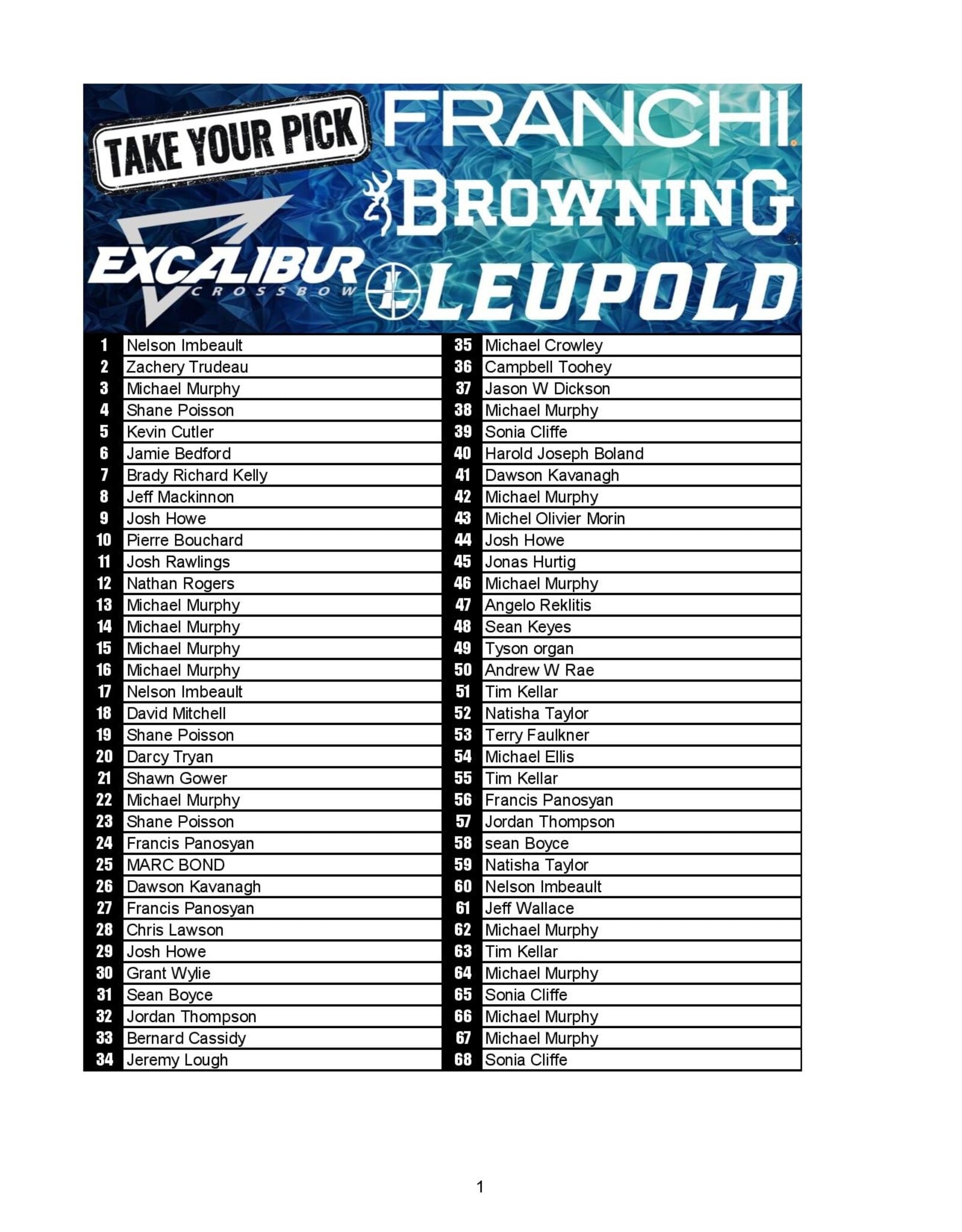DRAW #1971 - Take Your Pick - Browning, Excalibur, Franchi OR Leupold!