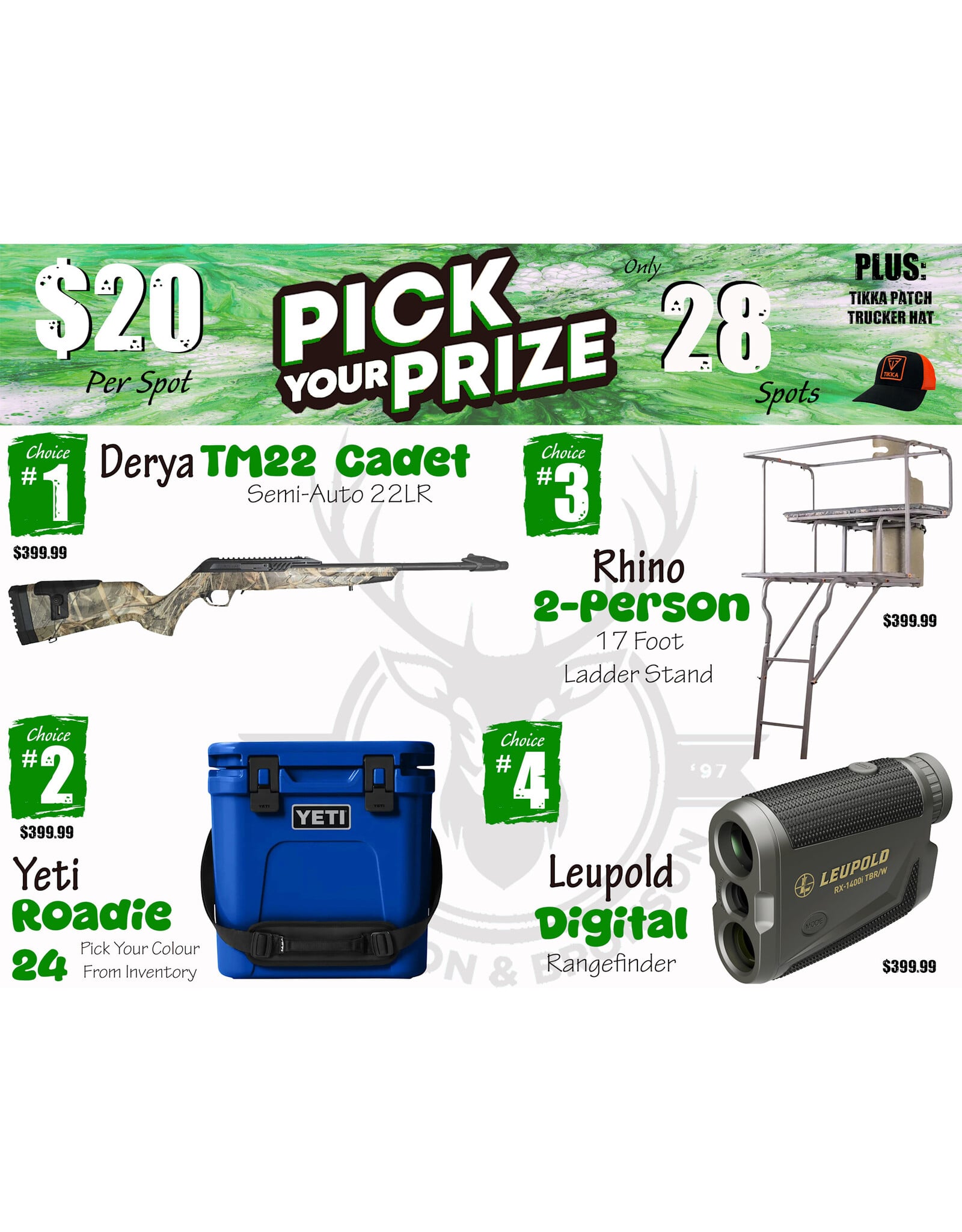DRAW #1978 - Pick Your Prize - Derya, Yeti, Rhino OR Leupold!