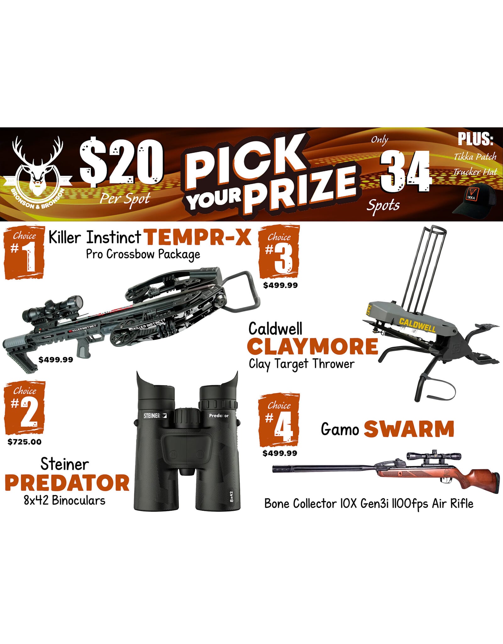 DRAW #1979 - Pick Your Prize - Killer Instinct, Steiner, Caldwell OR Gamo!