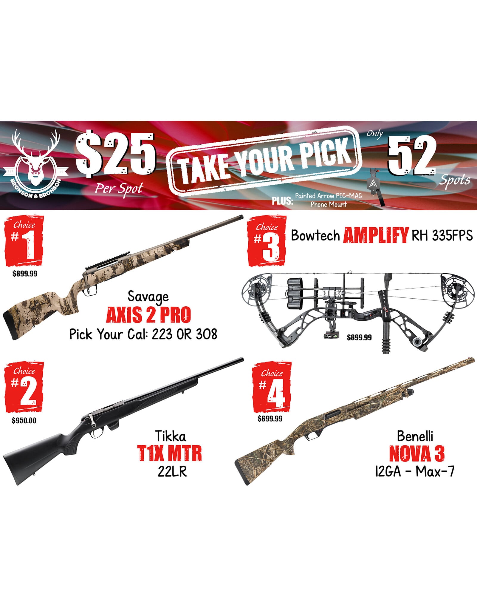 DRAW #1980 - Take Your Pick - Savage, Tikka, Bowtech OR Benelli!