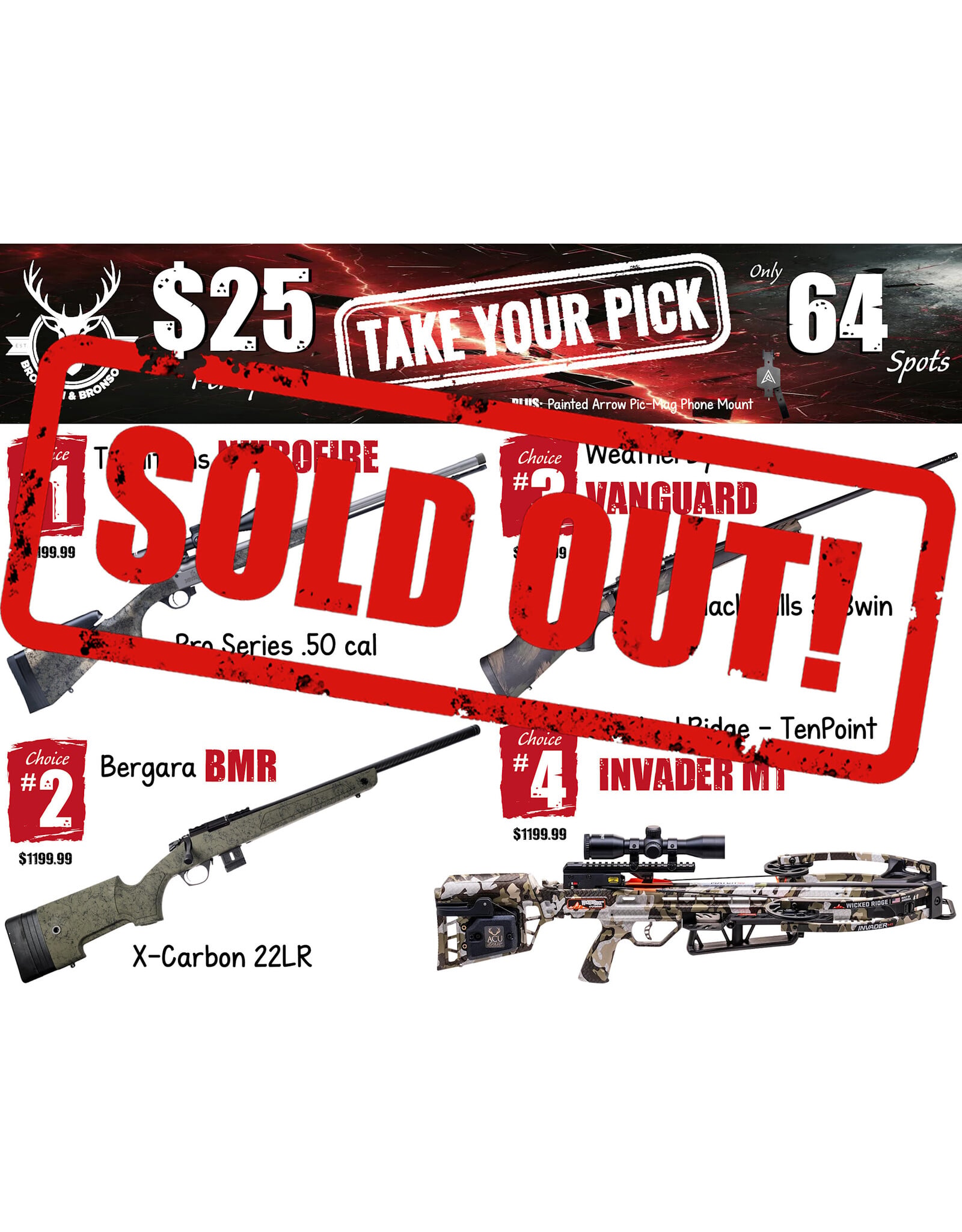DRAW #1973 - Take Your Pick - Traditions, Bergara, Weatherby OR Wicked Ridge!