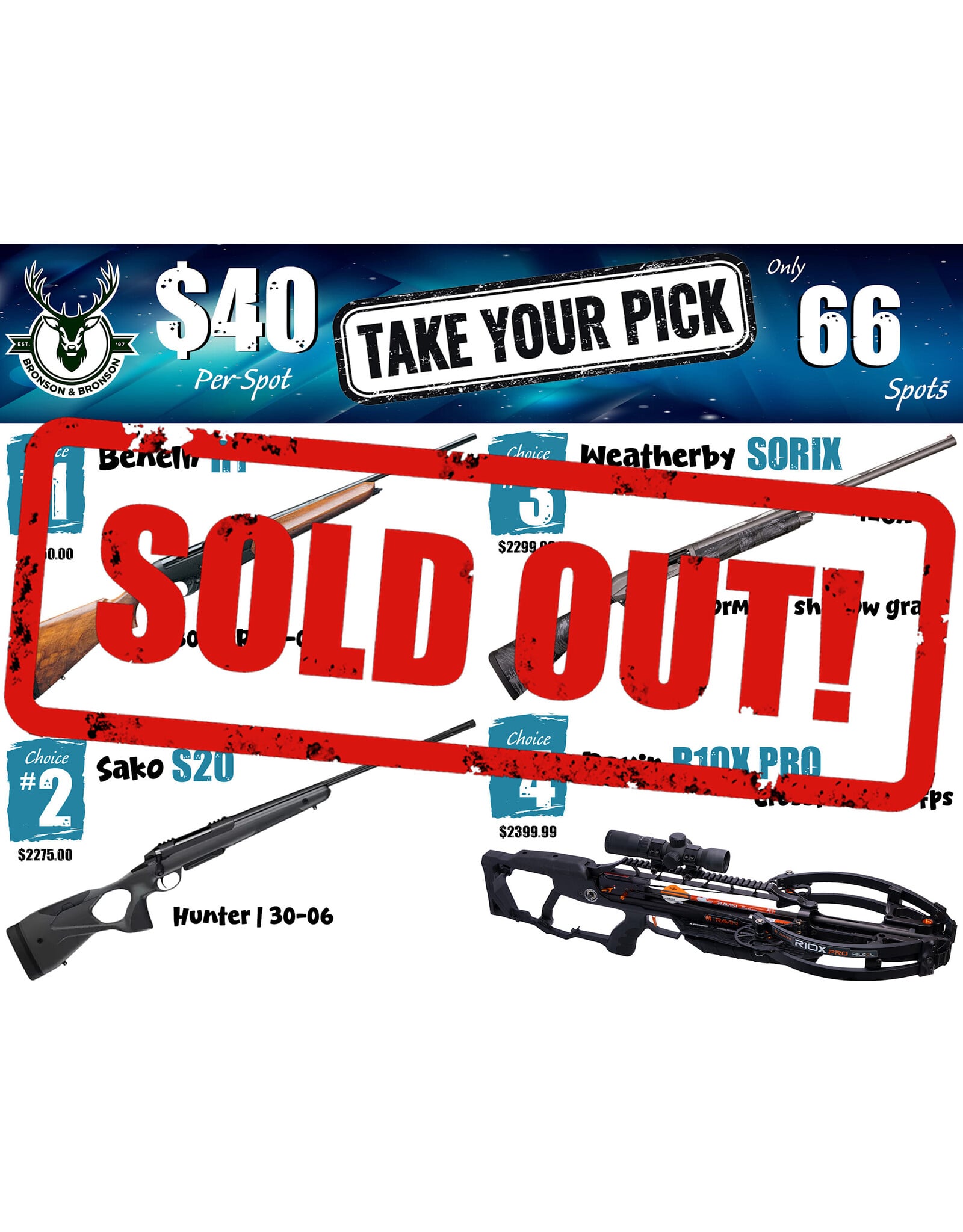 DRAW #1975 - Take Your Pick - Benelli, Sako, Weatherby OR Ravin!