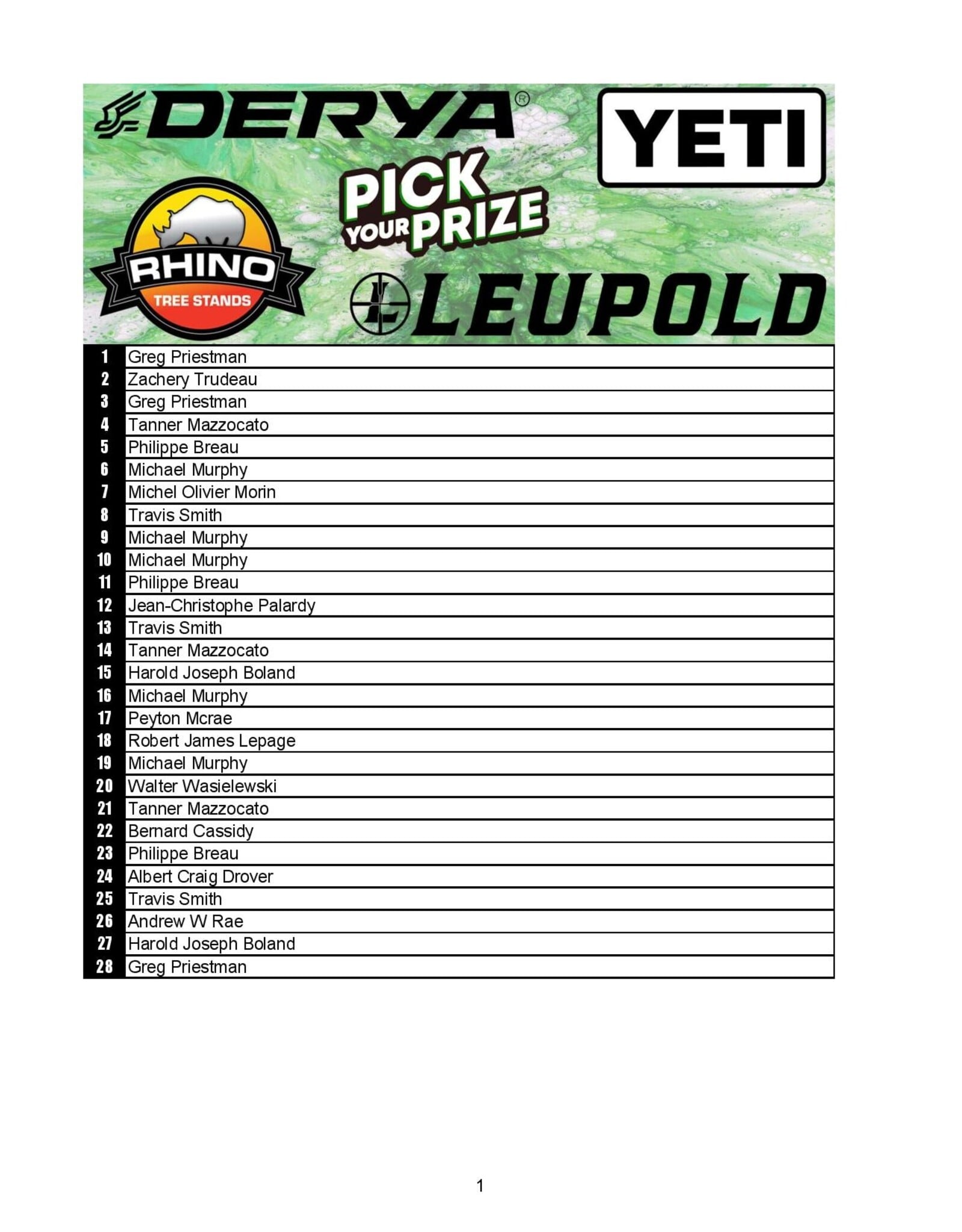 DRAW #1978 - Pick Your Prize - Derya, Yeti, Rhino OR Leupold!