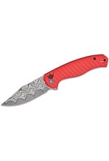 Civivi CIVIVI Knives Stormhowl Button Lock Flipper Knife 3.3" Damascus Clip Point Blade, Machined Red Aluminum Handles - C23040B-DS1