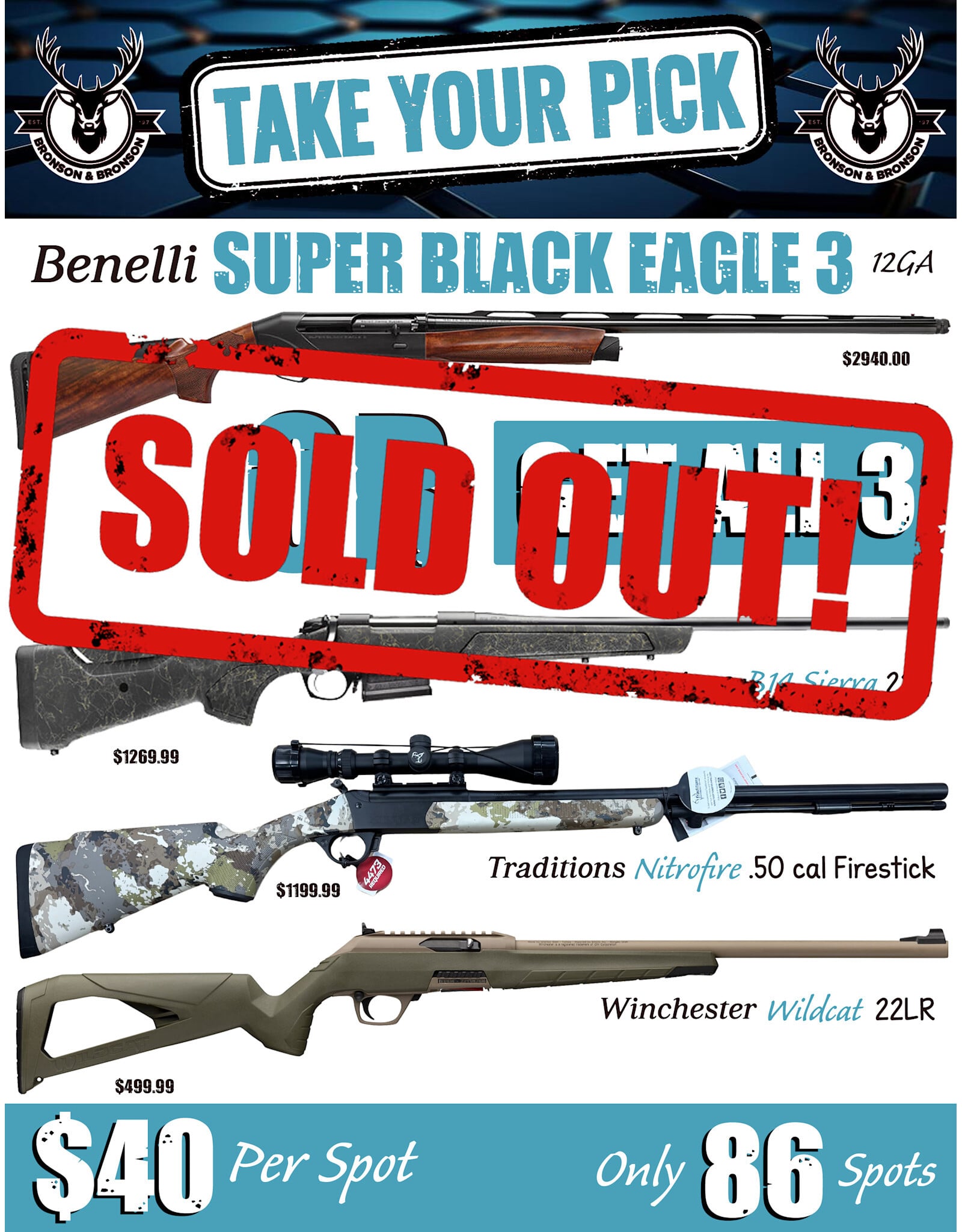 DRAW #1982 - Take Your Pick - Benelli OR Bergara, Traditions & Winchester!