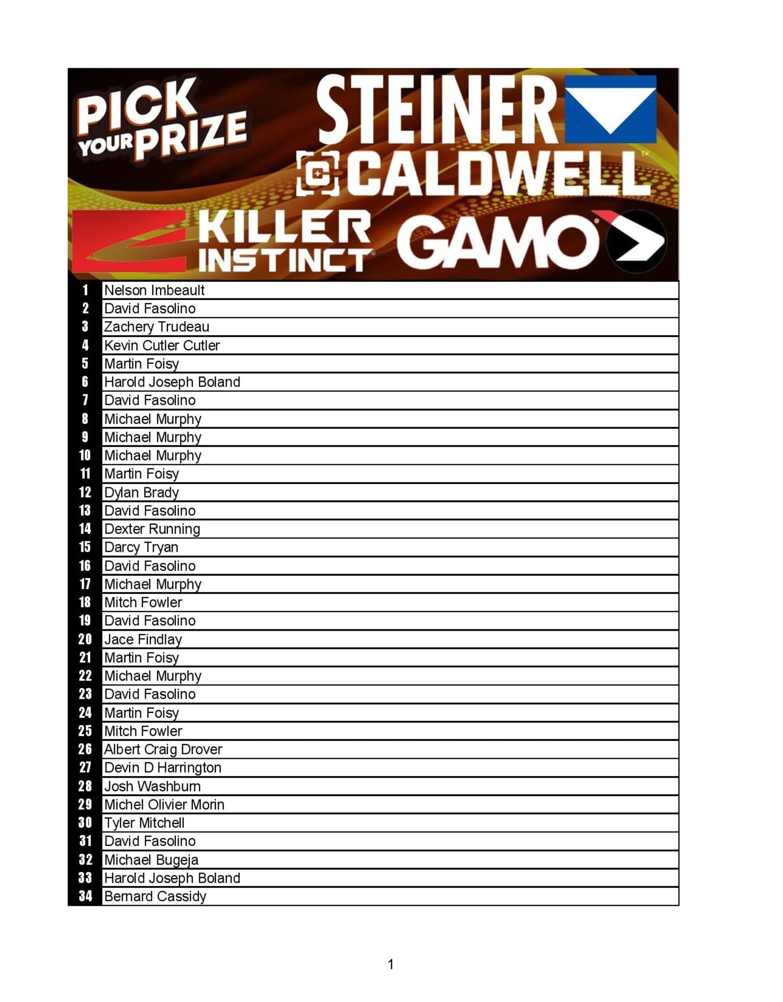 DRAW #1979 - Pick Your Prize - Killer Instinct, Steiner, Caldwell OR Gamo!