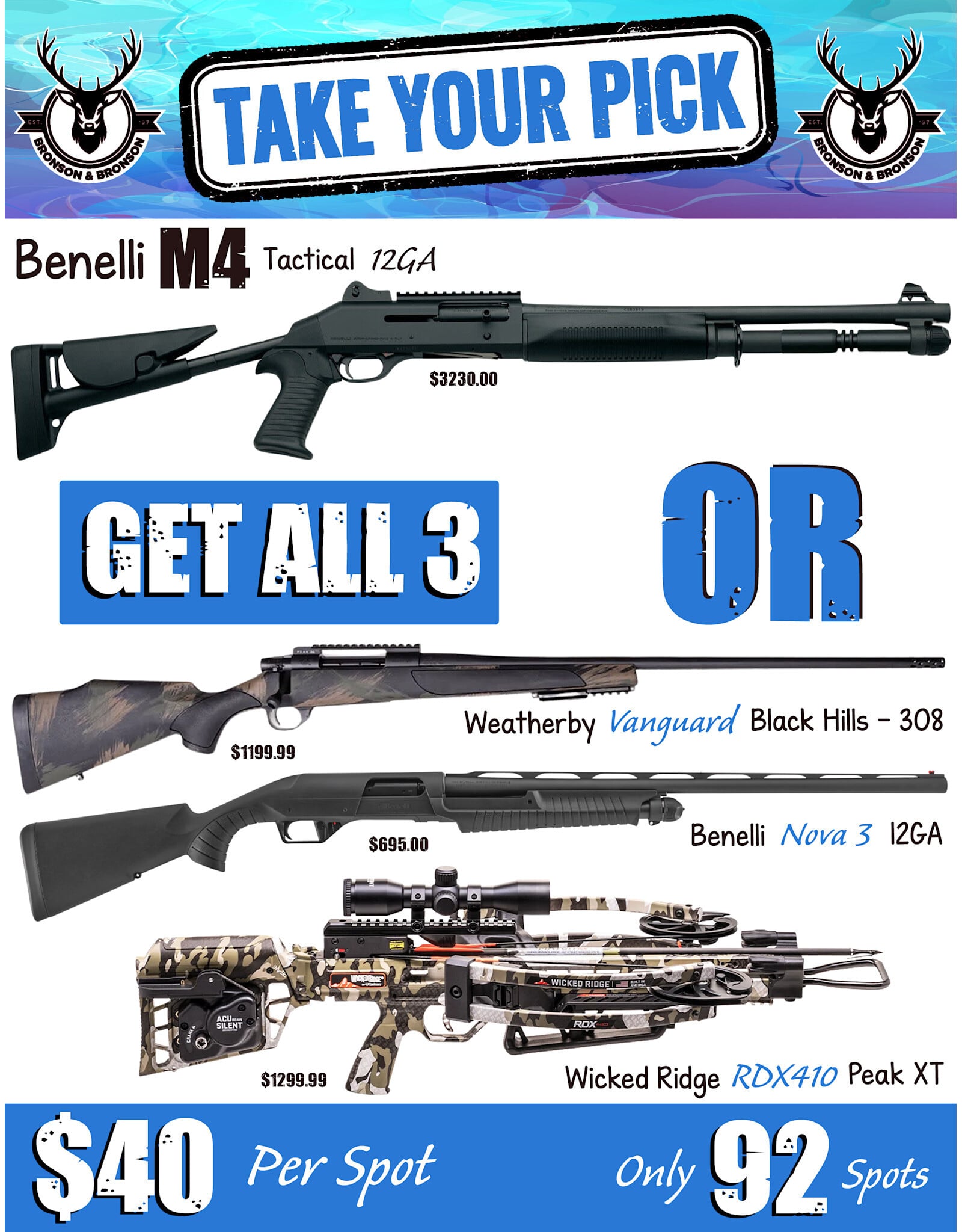 DRAW #1988 - Take Your Pick - Benelli M4 Tactical OR Take All 3!