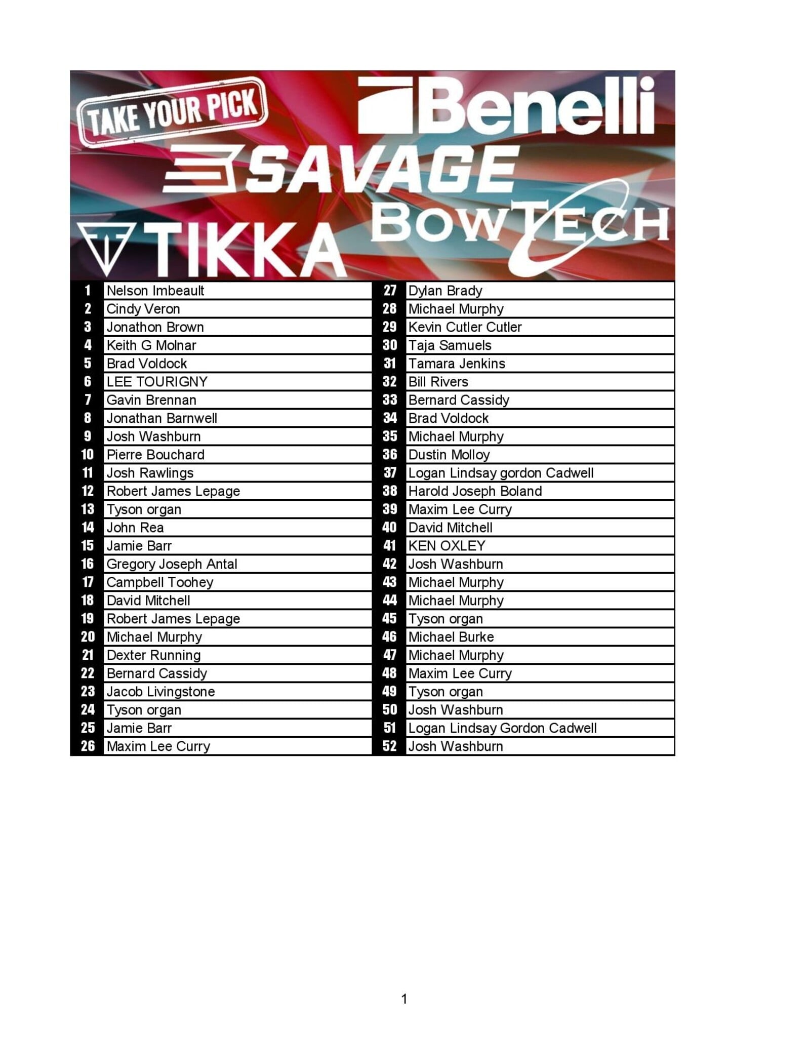 DRAW #1980 - Take Your Pick - Savage, Tikka, Bowtech OR Benelli!