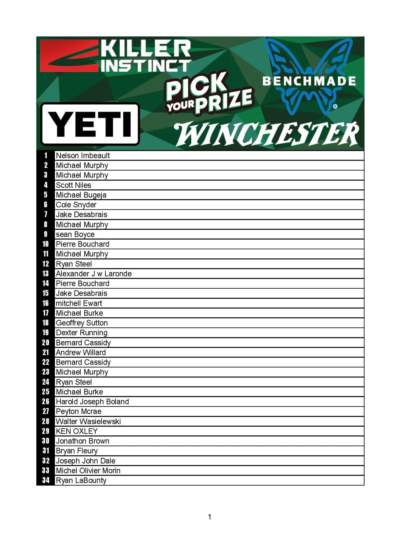 DRAW #1986 - Pick Your Prize - Yeti, Winchester, Killer Instinct OR Benchmade!