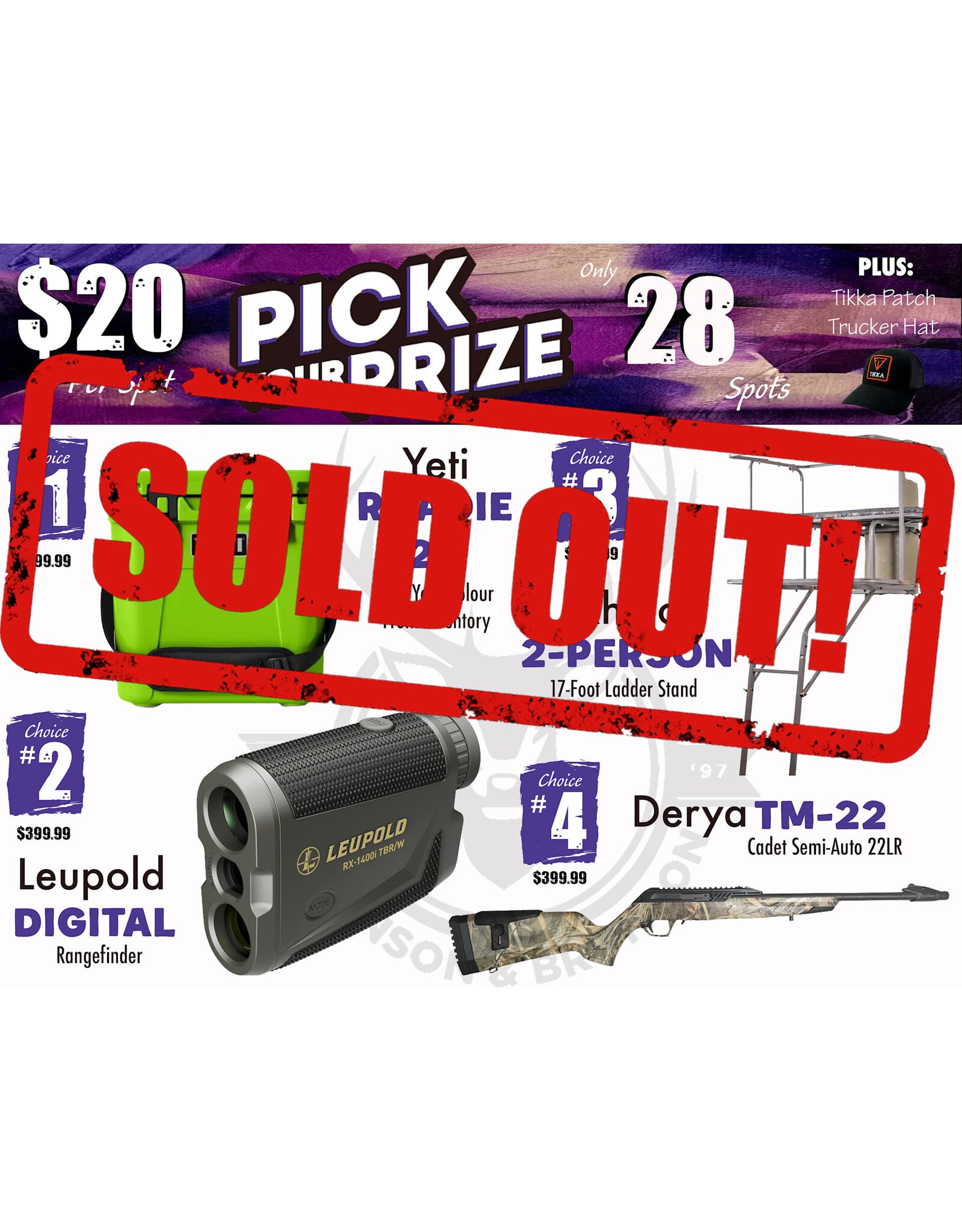 DRAW #1990 - Pick Your Prize - Yeti, Leupold, Rhino OR Derya!