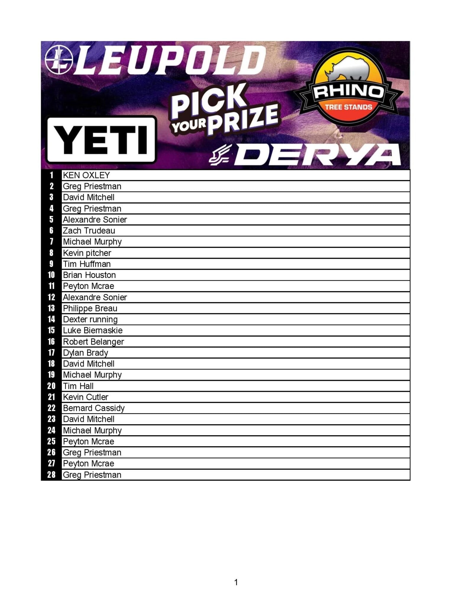 DRAW #1990 - Pick Your Prize - Yeti, Leupold, Rhino OR Derya!