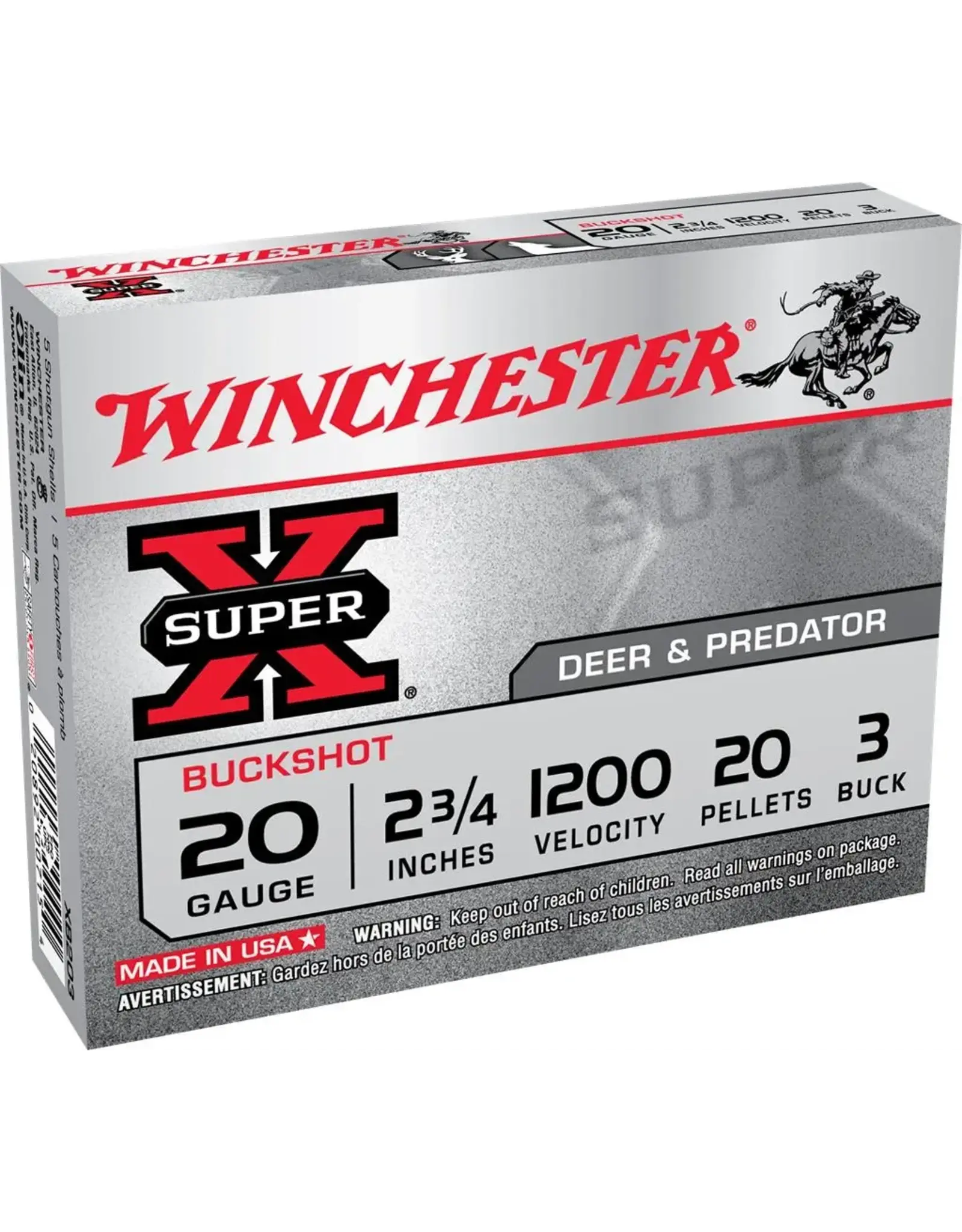 Winchester WINCHESTER SUPER-X AMMO 20GA 2.75IN 3 BUCK 20PELLETS  5/BX