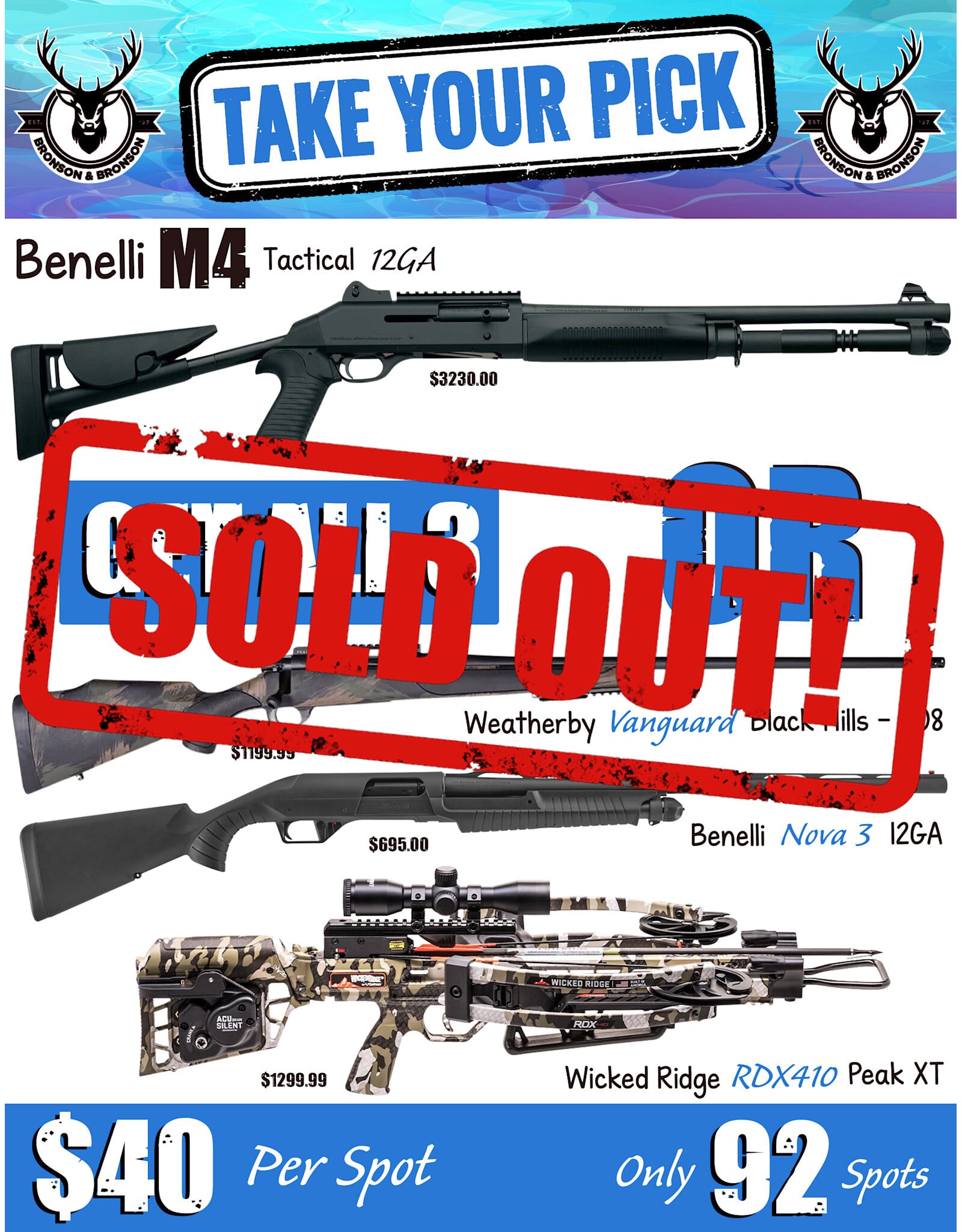 DRAW #1988 - Take Your Pick - Benelli M4 Tactical OR Take All 3!