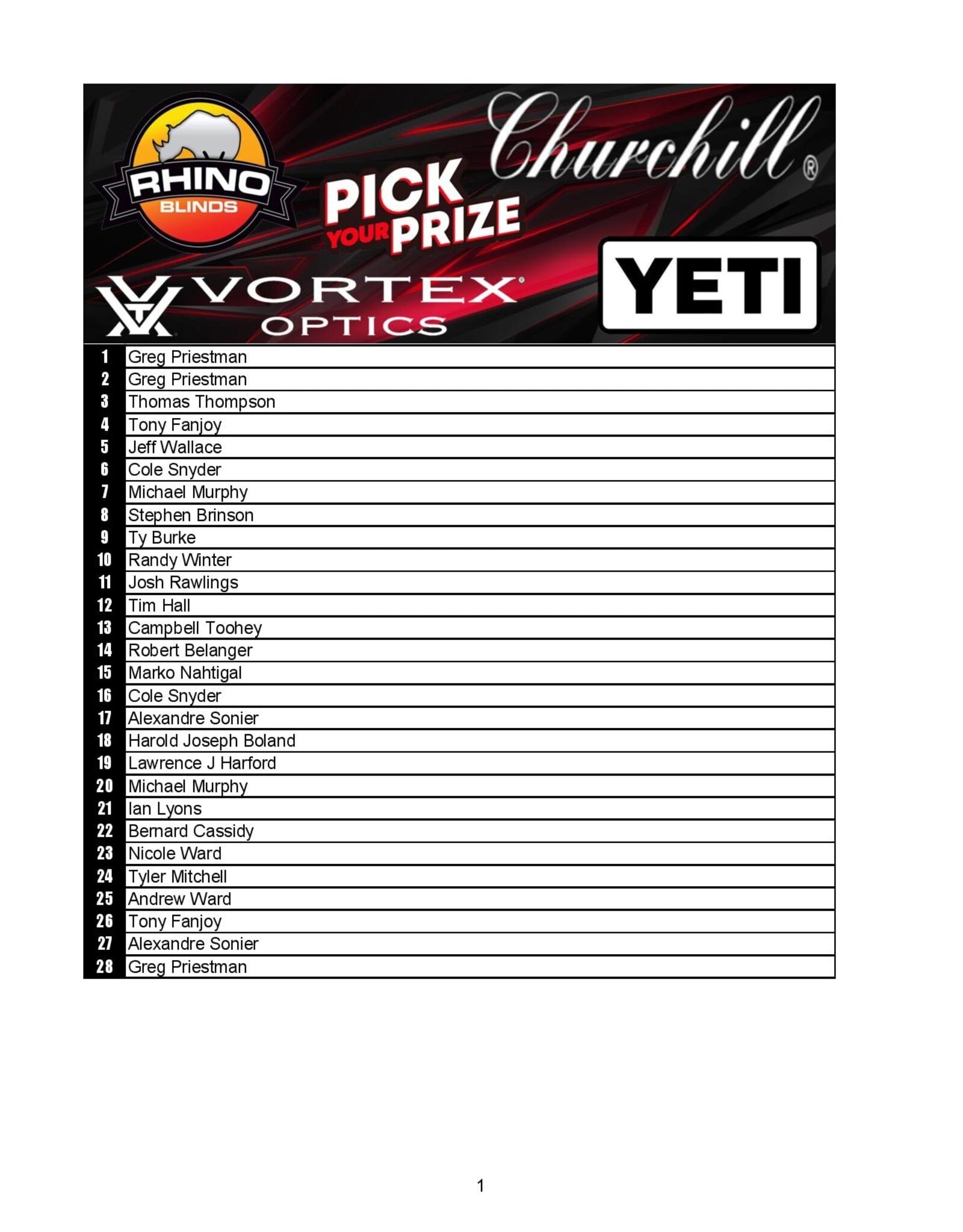 DRAW #1992 - Pick Your Prize - Rhino, Churchill, Yeti OR Vortex!
