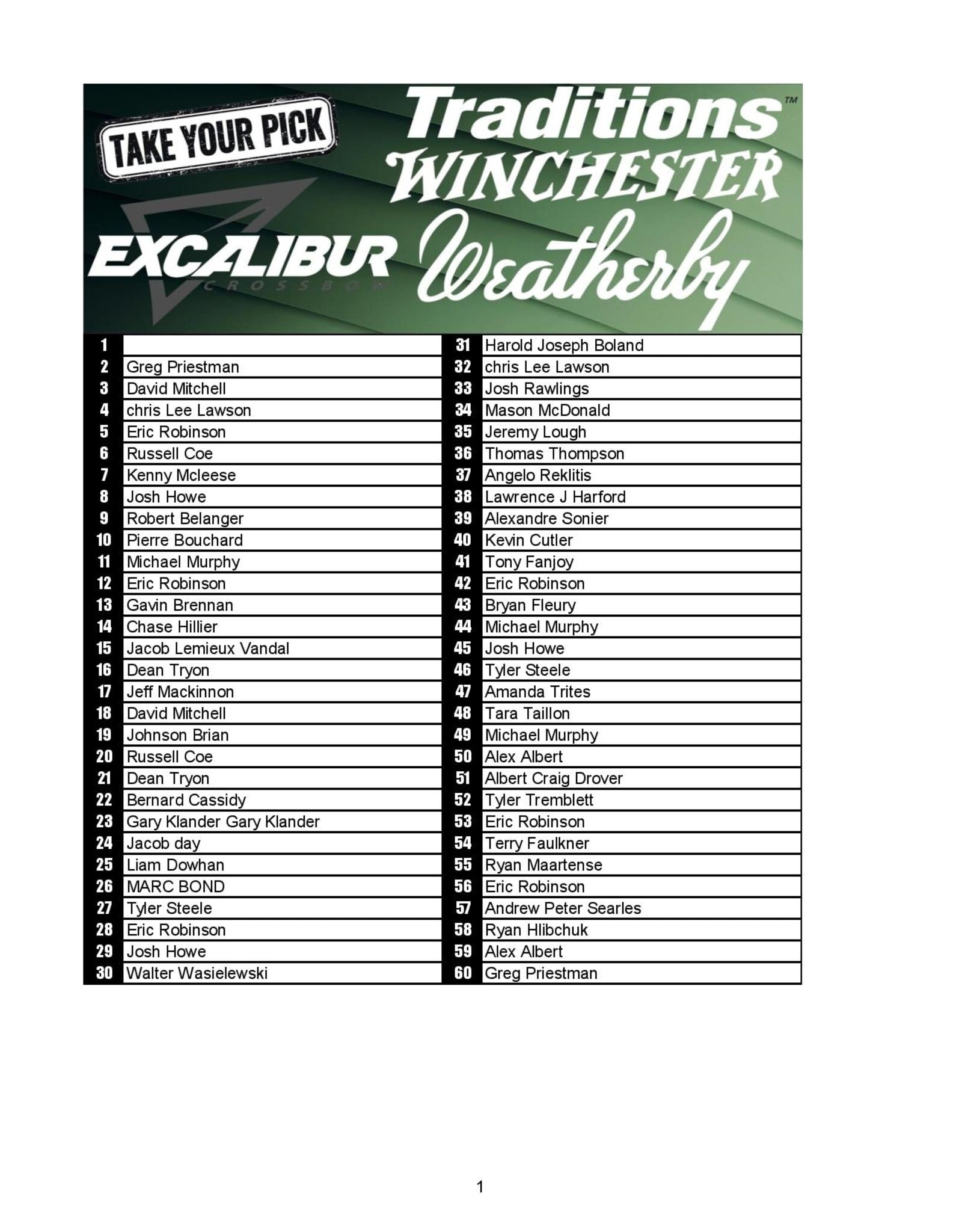 DRAW #1991 - Take Your Pick - Weatherby, Excalibur, Traditions OR Winchester!