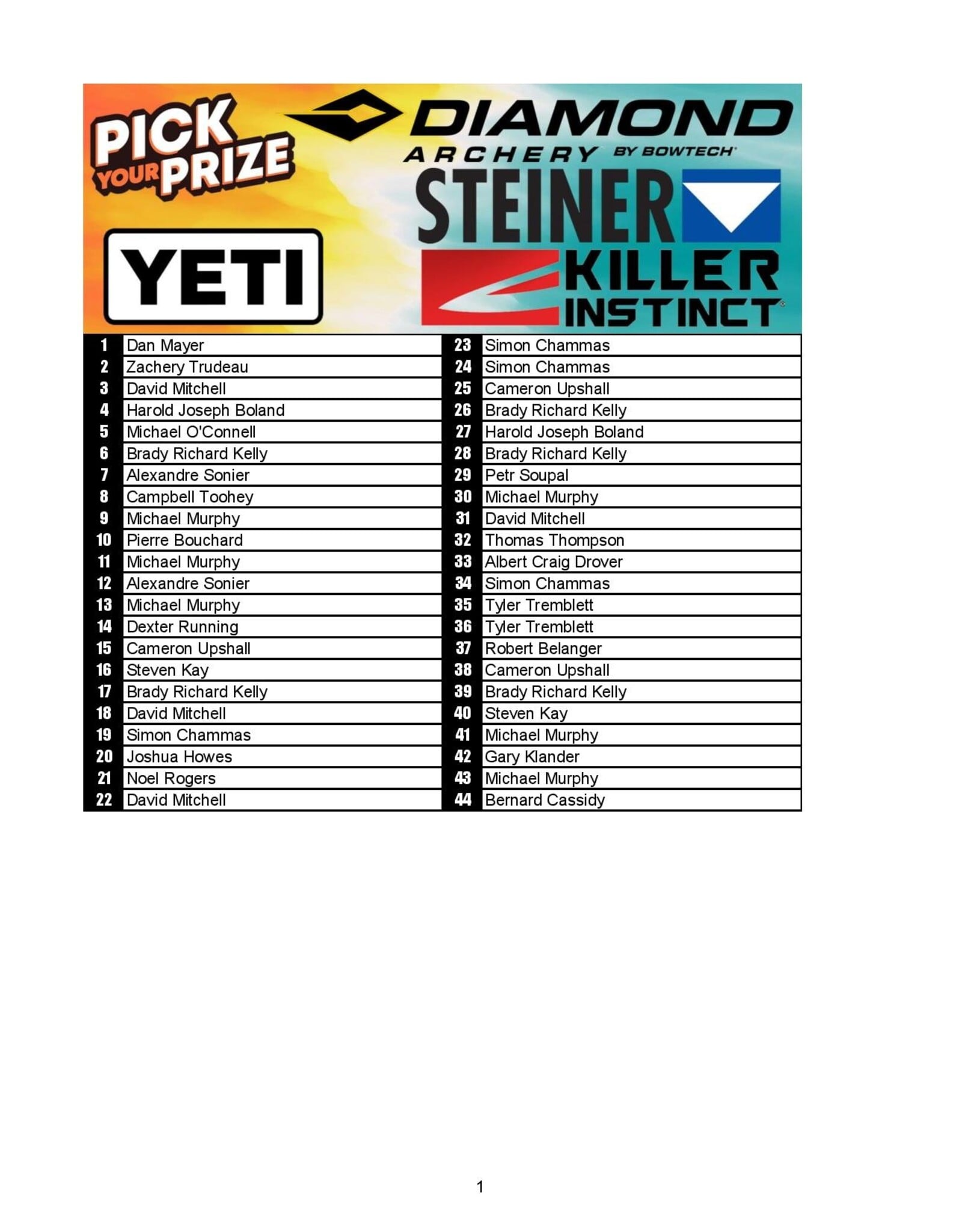 DRAW #1993 - Pick Your Prize - Diamond, Steiner, Yeti OR Killer Instinct!