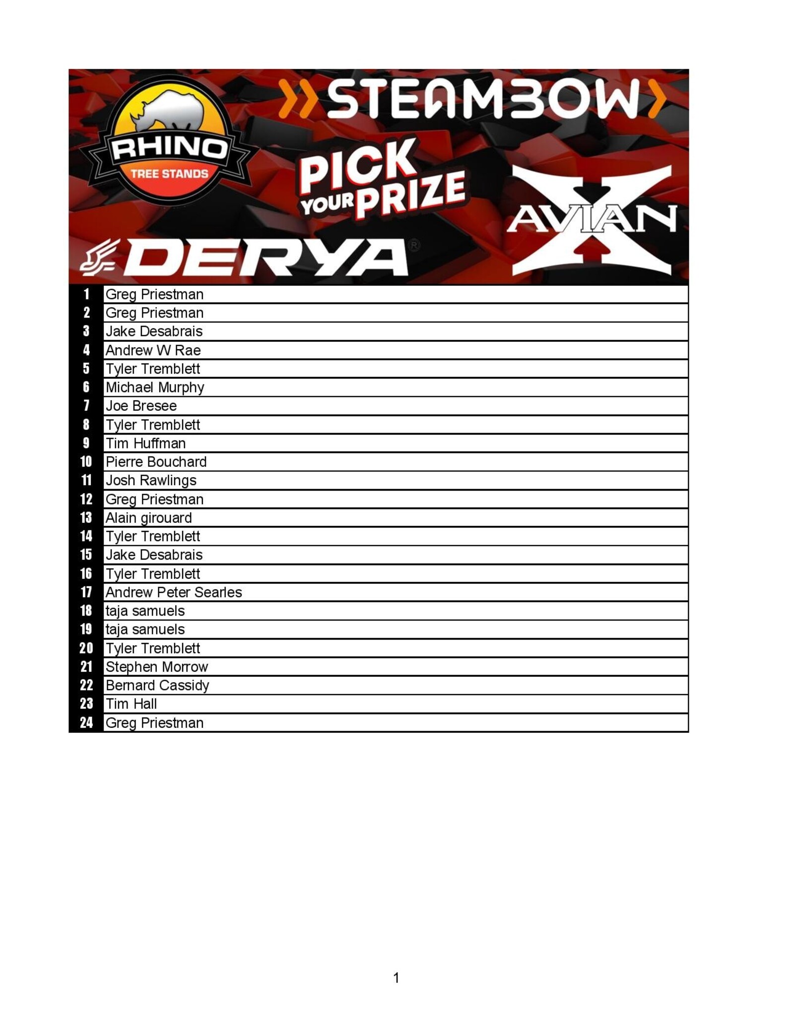 DRAW #1995 - Pick Your Prize - Rhino, Derya, Avian-X OR Steambow!