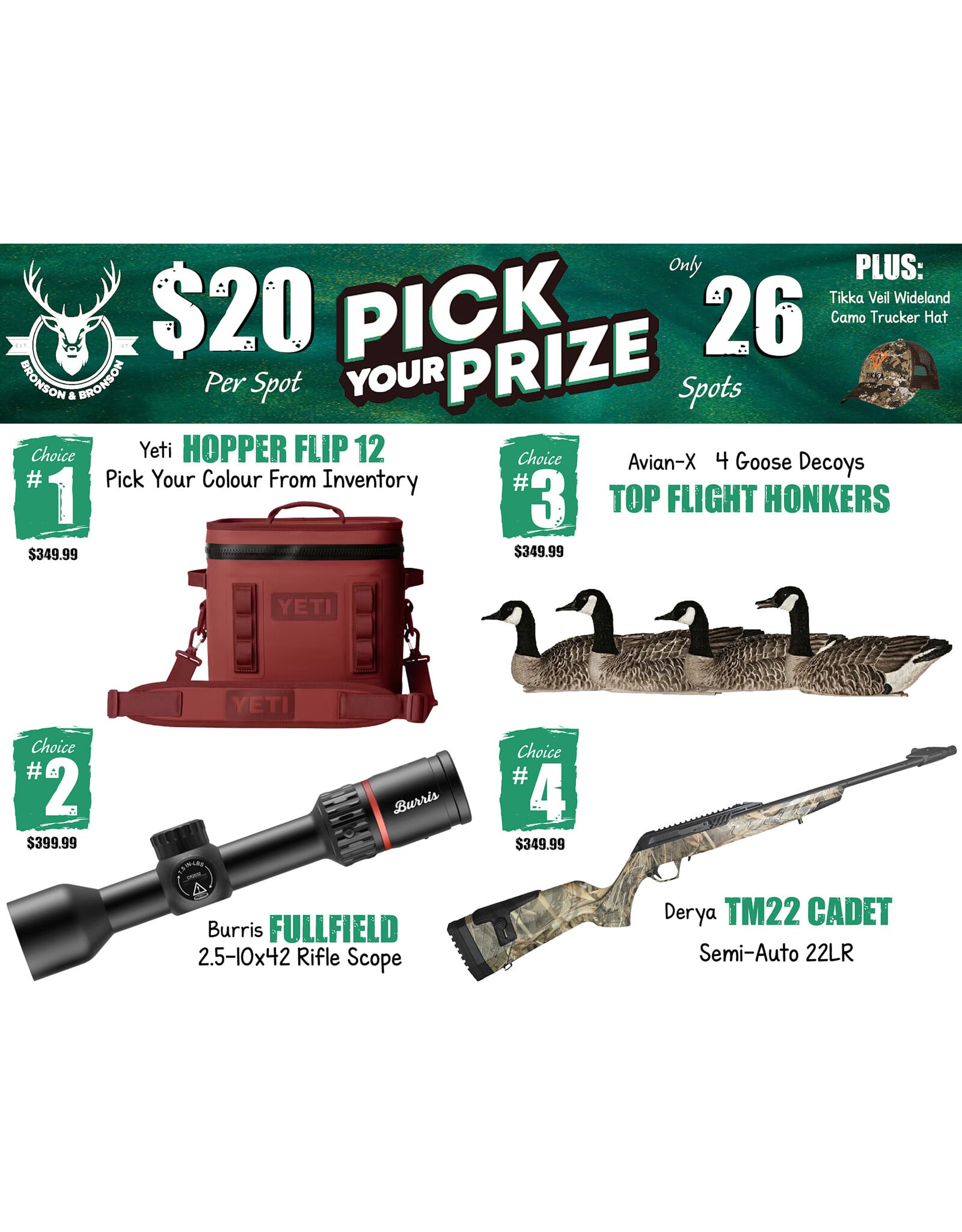 DRAW #1999 - Pick Your Prize - Yeti, Burris, Avian-X OR Derya!