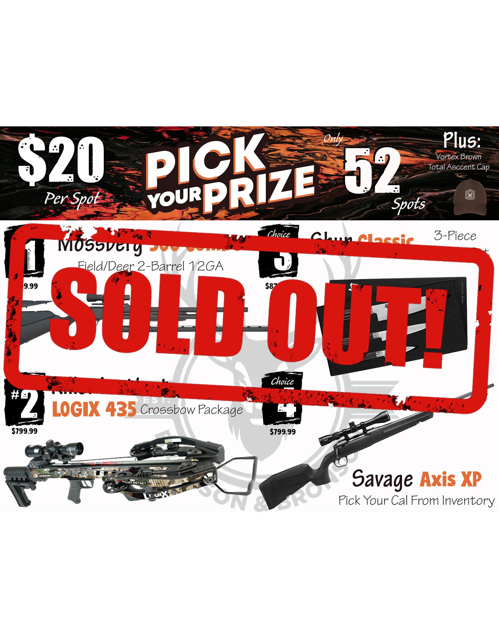 DRAW #1996 - Pick Your Prize - Mossberg, Killer Instinct, Shun OR Savage!