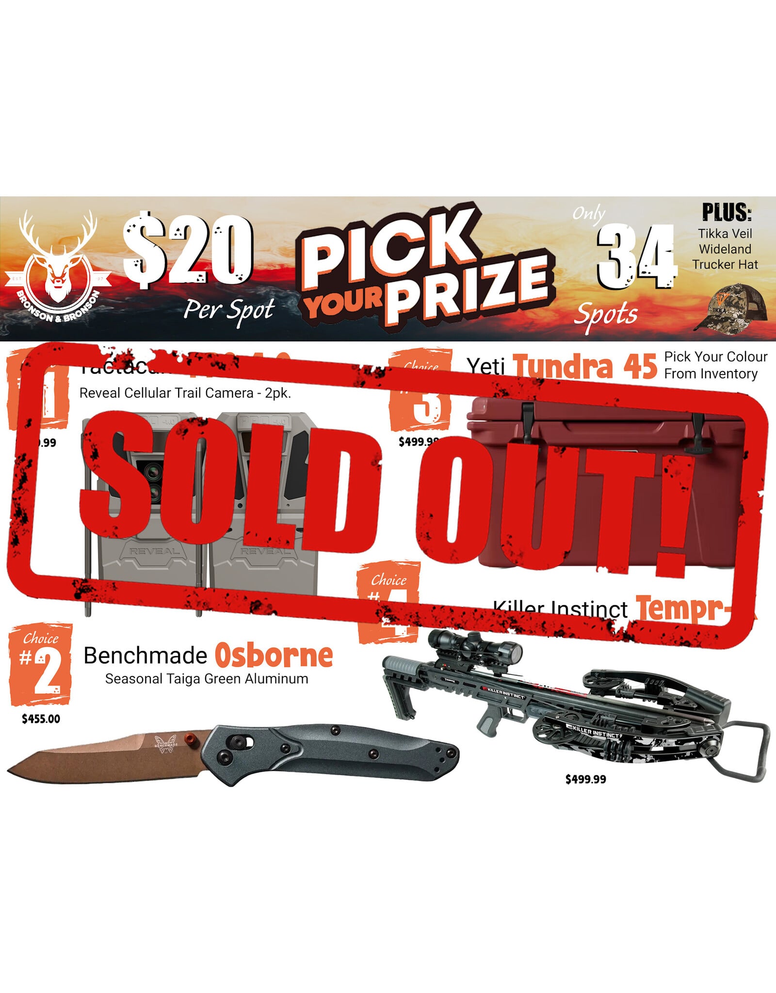 DRAW #2001 - Pick Your Prize - Tactacam, Benchmade, Yeti OR Killer Instinct!