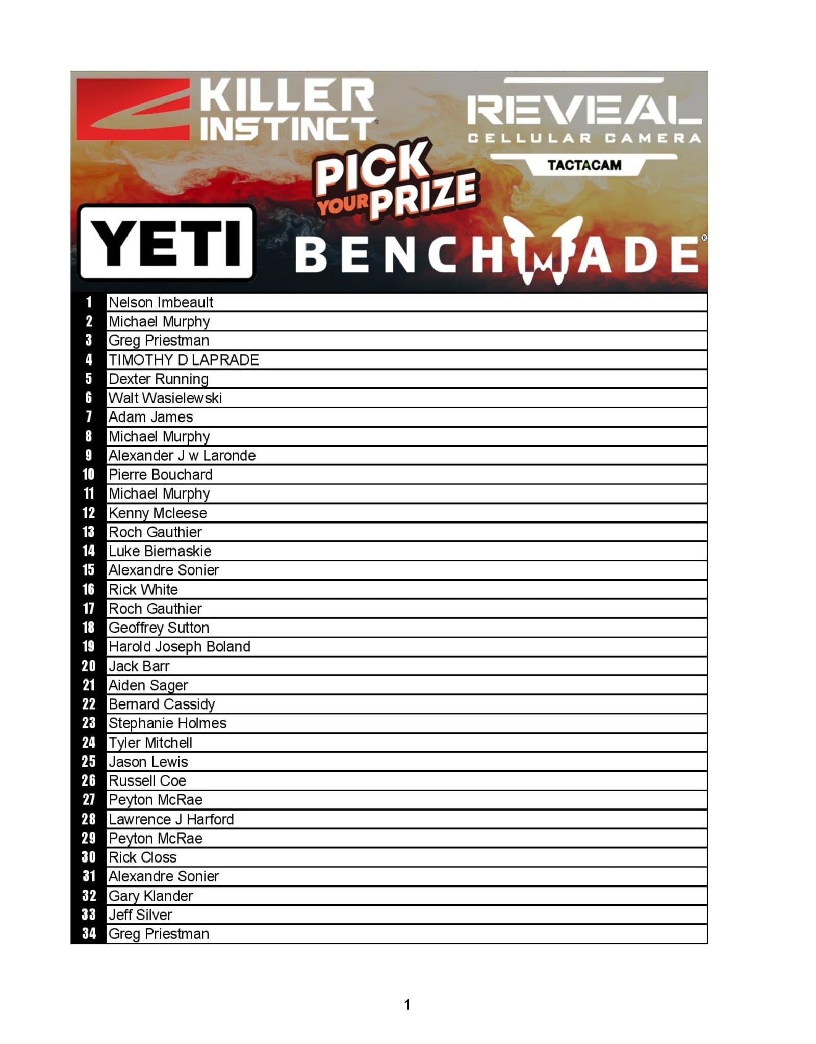 DRAW #2001 - Pick Your Prize - Tactacam, Benchmade, Yeti OR Killer Instinct!