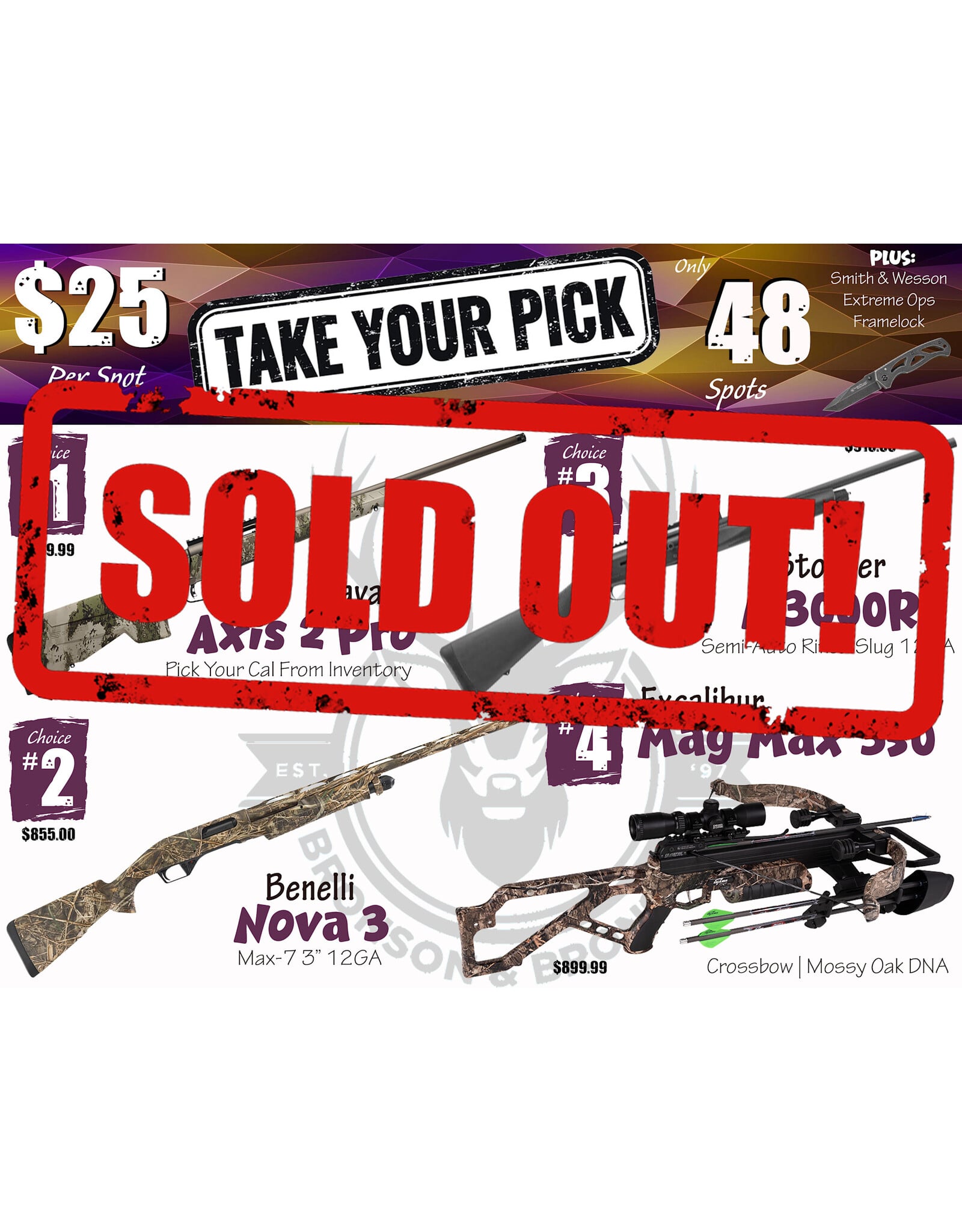DRAW #2000 - Take Your Pick - Savage, Benelli, Stoeger OR Excalibur!