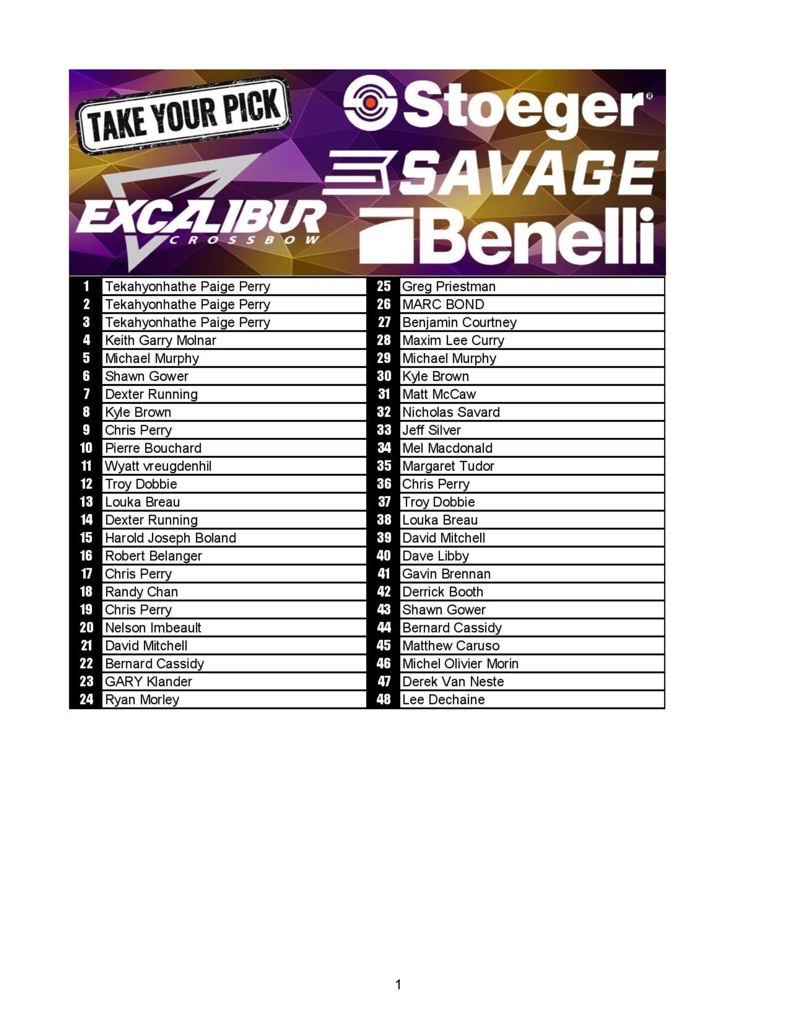 DRAW #2000 - Take Your Pick - Savage, Benelli, Stoeger OR Excalibur!