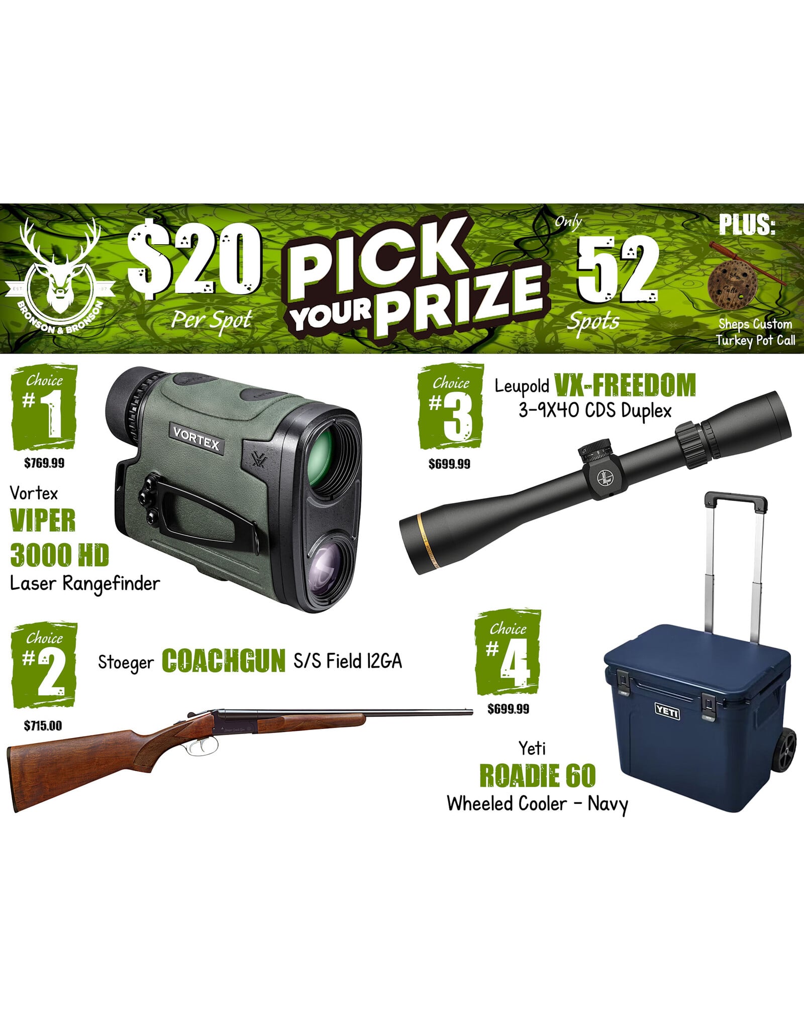 DRAW #2006 - Pick Your Prize - Vortex, Stoeger, Leupold OR Yeti!