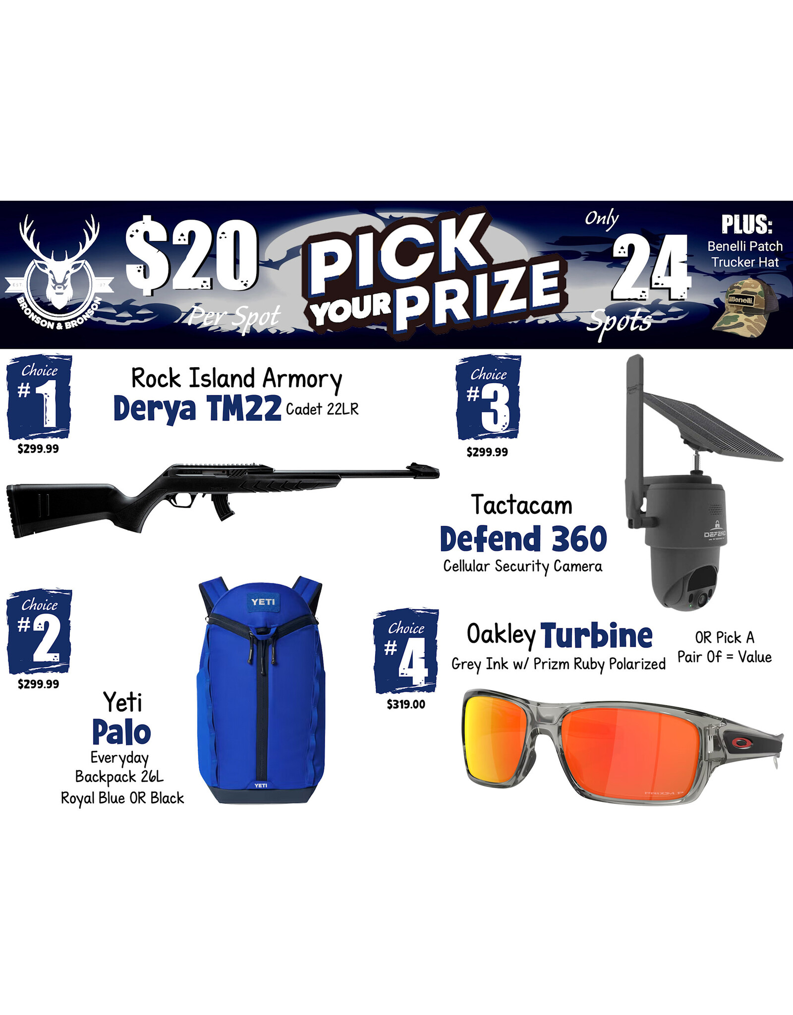 DRAW #2011 - Pick Your Prize - Rock Island Armory, Yeti, Tactacam OR Oakley!