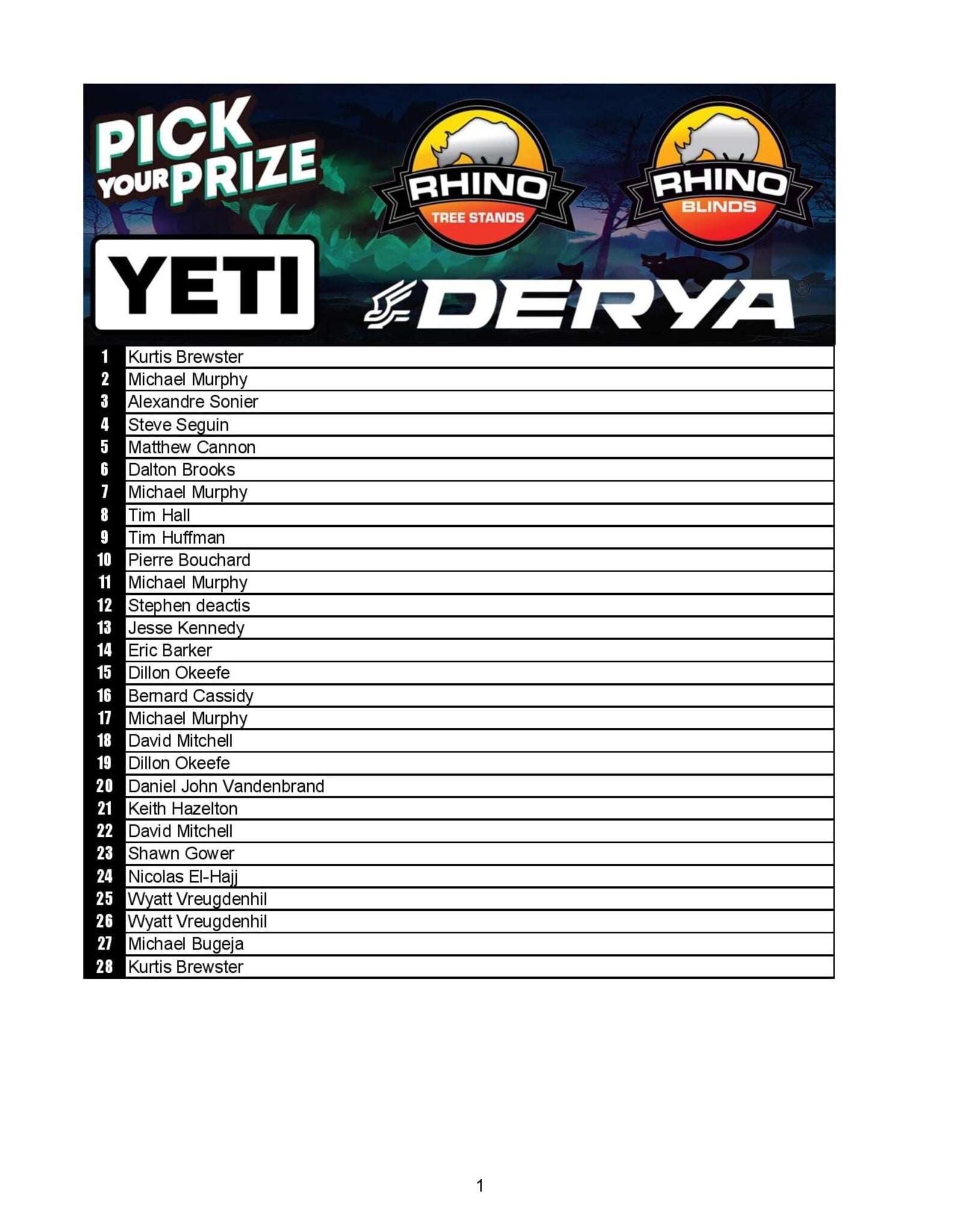 DRAW #2012 - Pick Your Prize - Rhino, Yeti OR Derya!