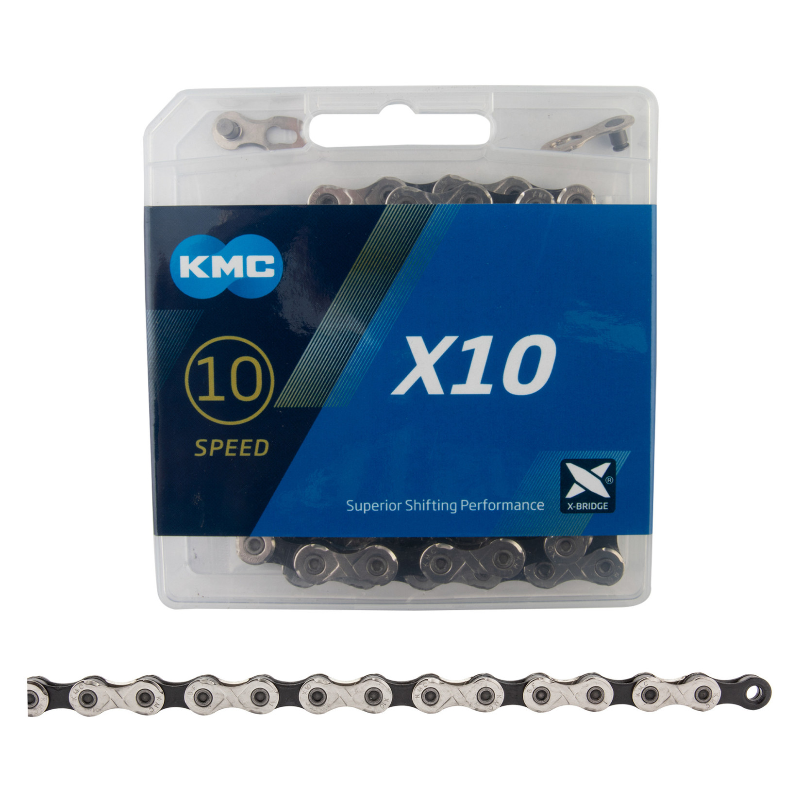 CHAIN KMC X10- 10-Speed, 116 Links, Silver/Black