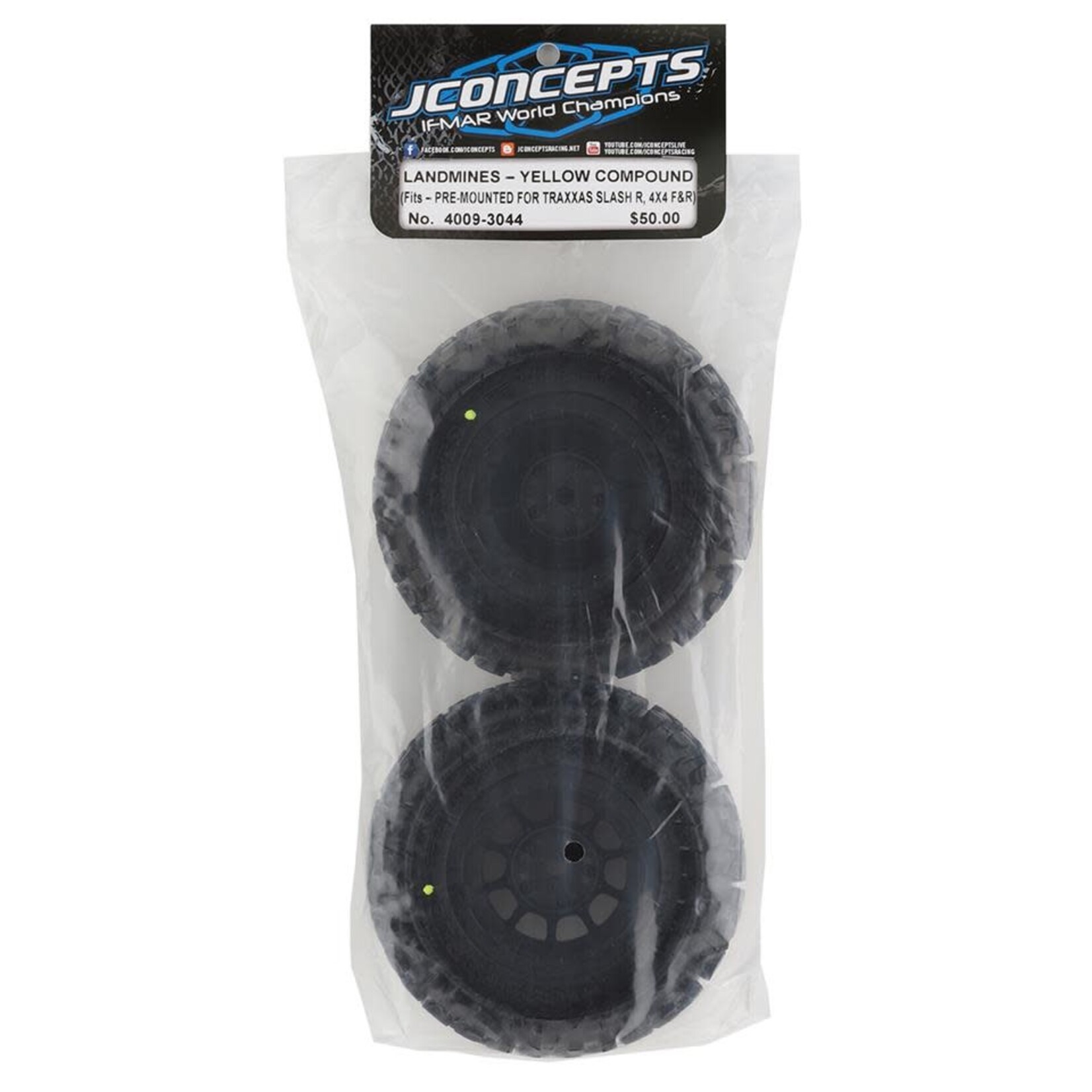 JConcepts JConcepts 4009-3044 Slash Pre-Mounted Landmines SC Tires w/Hazard Wheels (2) (Yellow) w/12mm Hex