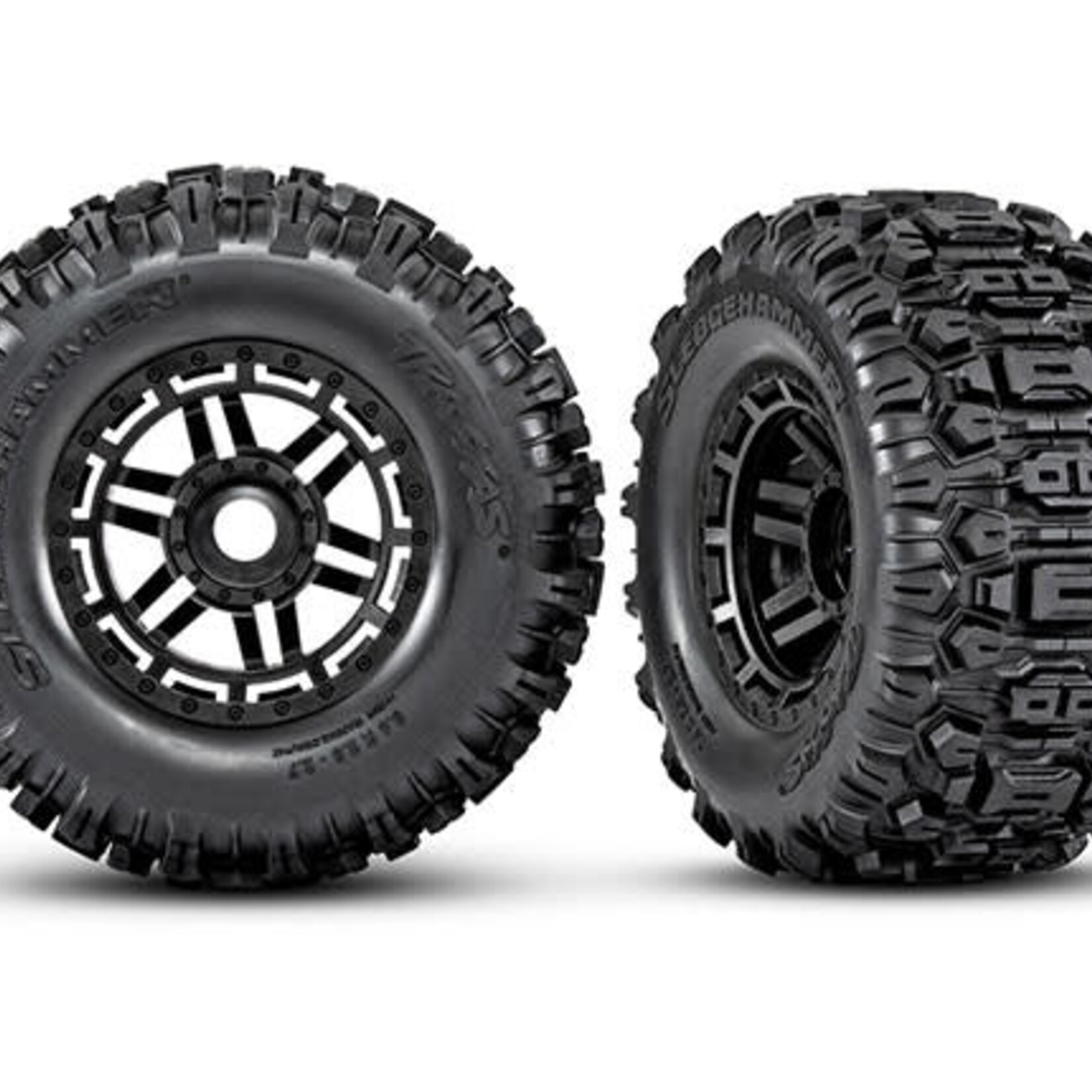 Traxxas Traxxas 8973 Tires & Wheels Black Wheels Dual Profile (2.8' outer, 3.6' inner) Sledgehammer  Tires Foam Inserts (2) (17mm splined) (TSM rated)